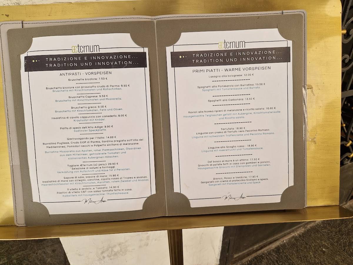 Menu di æternum The Restaurant 
