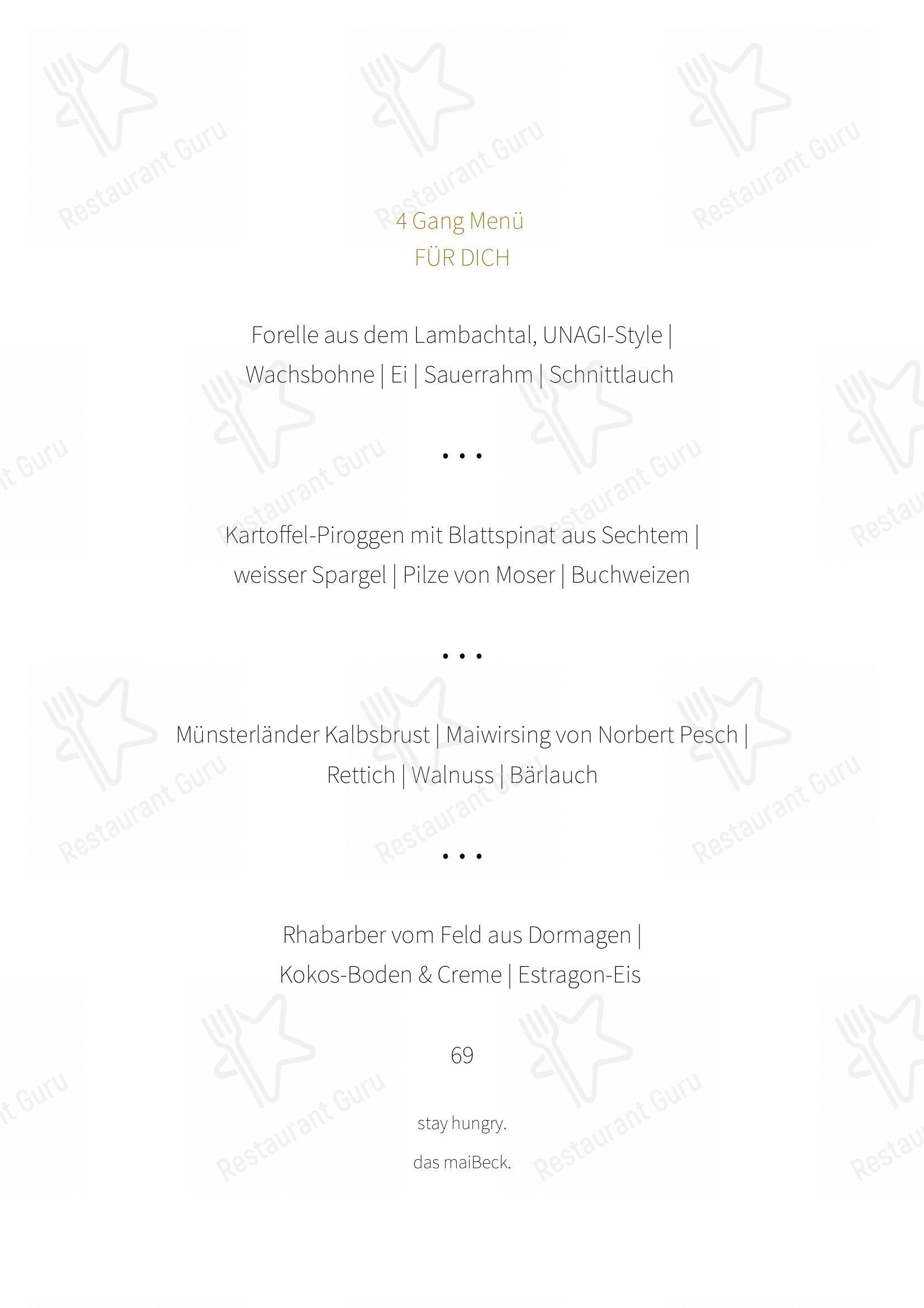 Speisekarte von Restaurant maiBeck, Köln