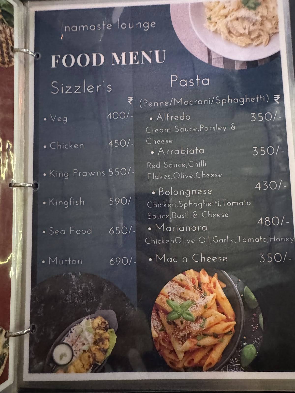 namaste Lounge menu