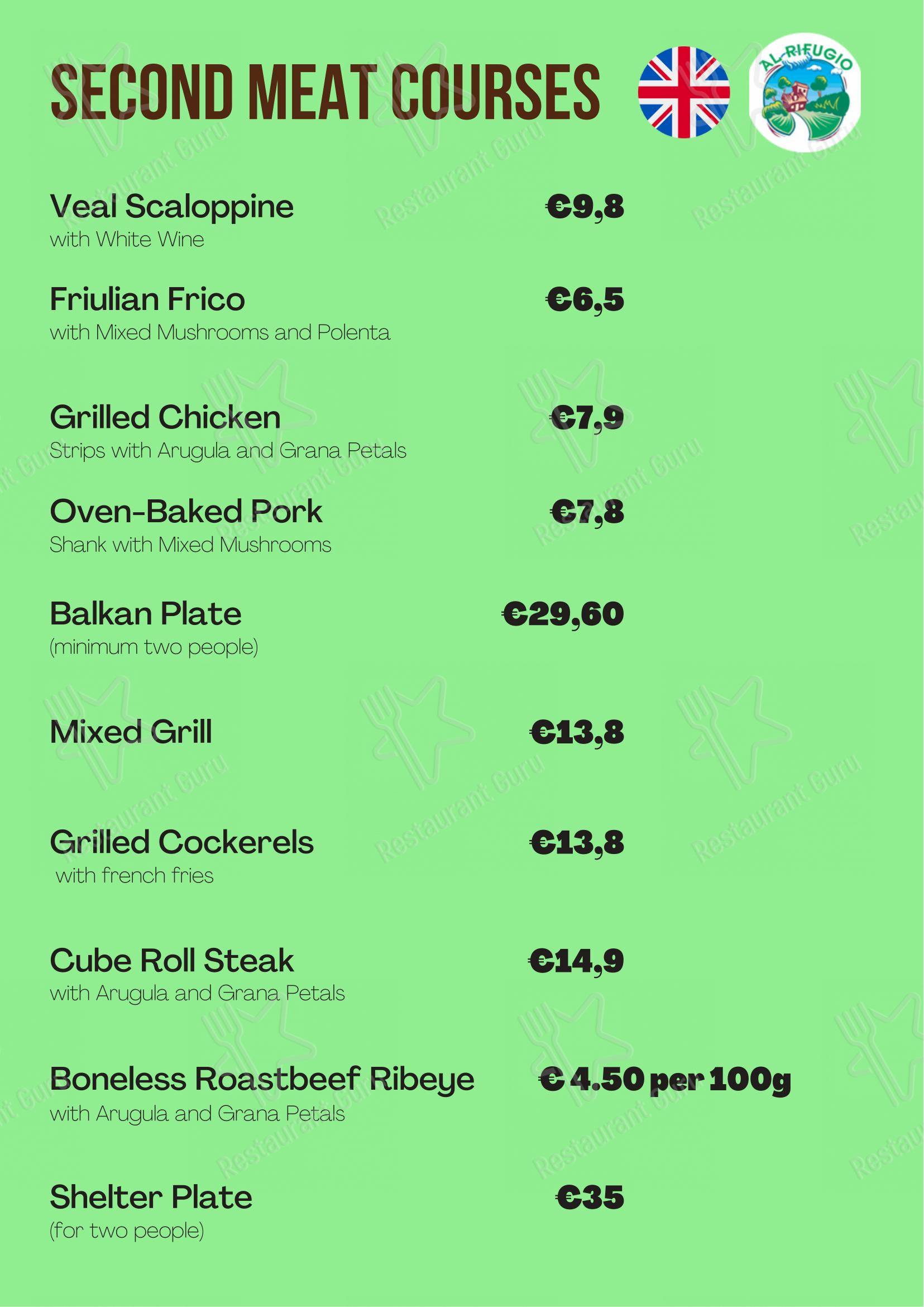 Menu di Al Rifugio - Menu bar