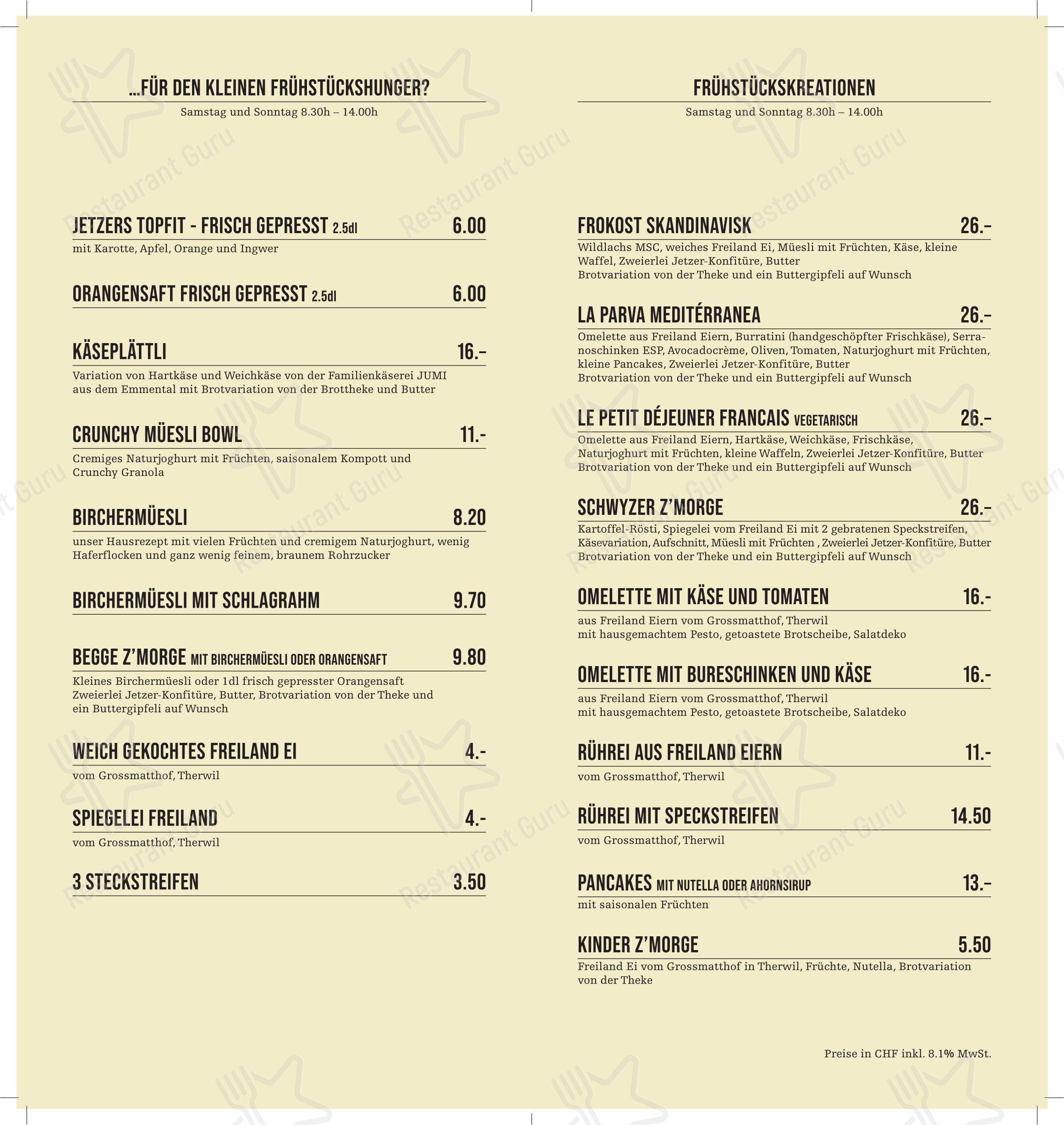 Bäckerei Jetzer Basel in Basilea - Menu bar