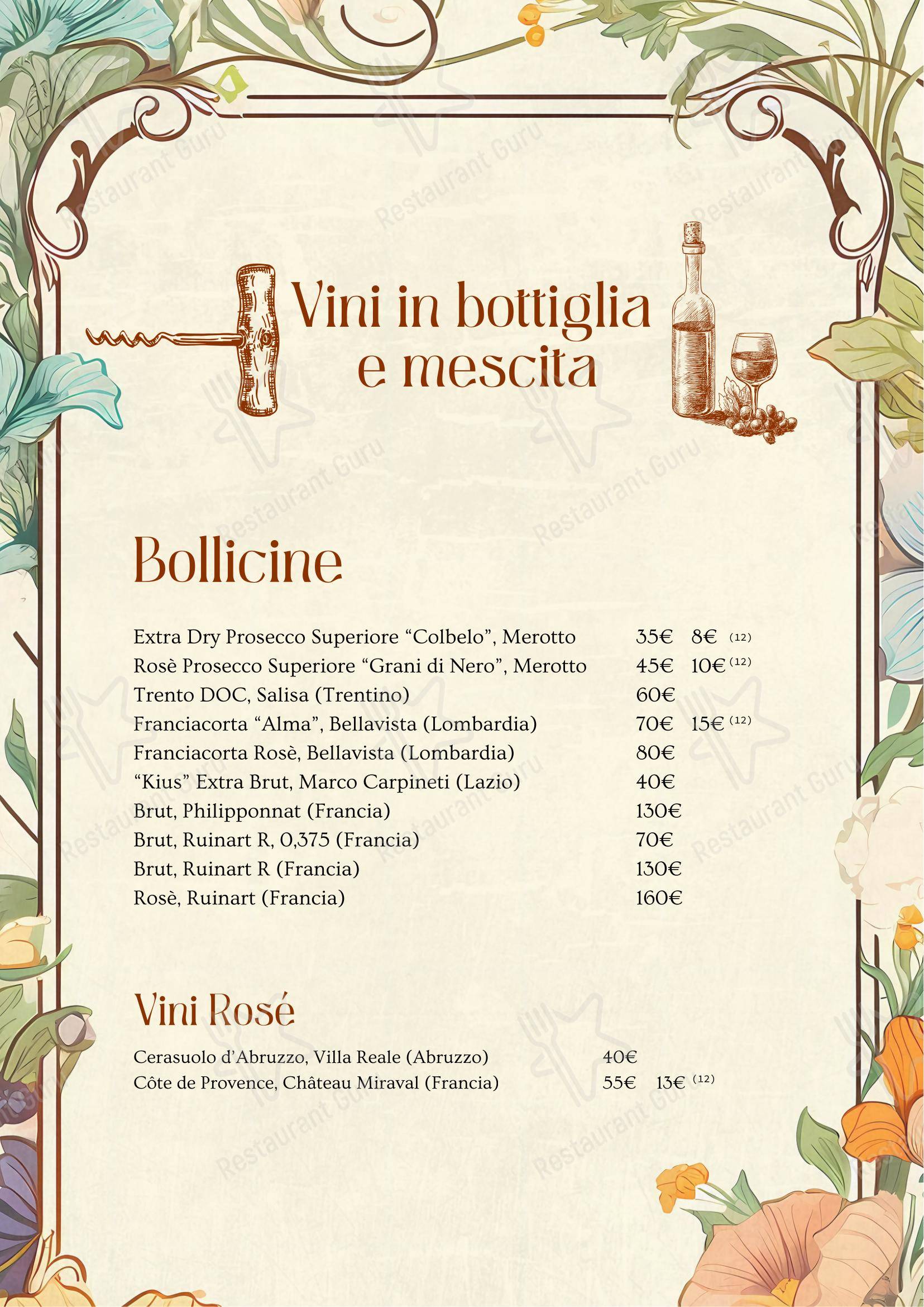 Menu bar per A Casa Tua in Roma