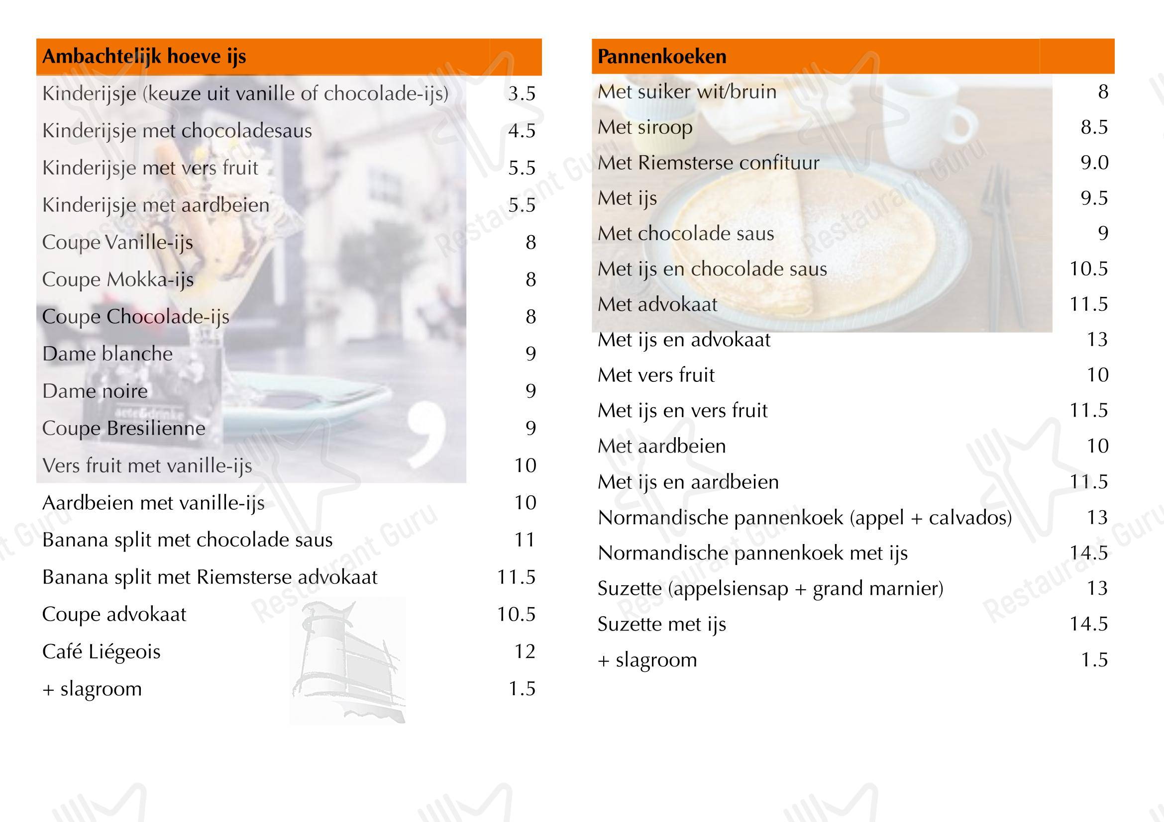 Menu pour Brasserie De Waterburcht - Menu