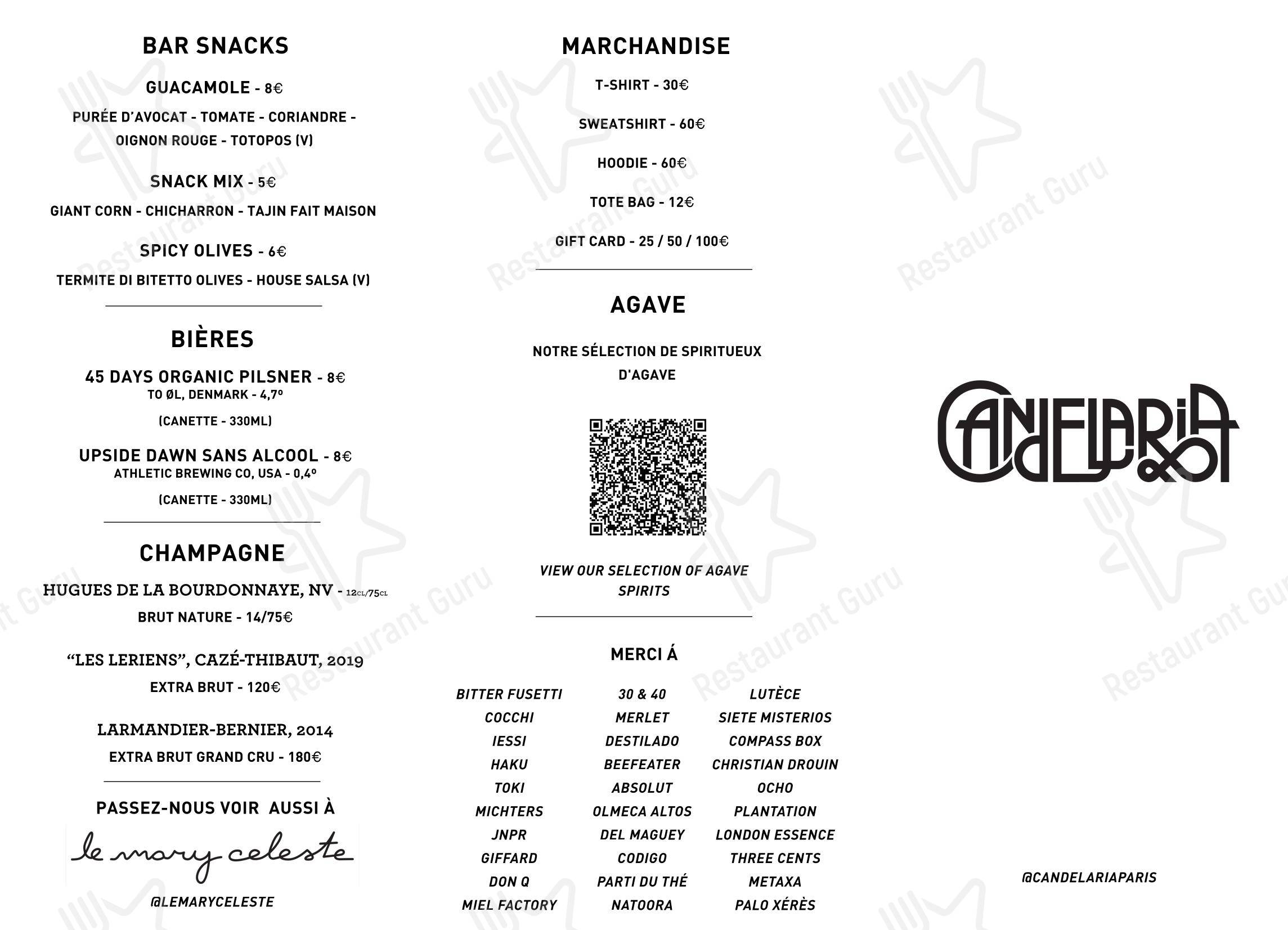 Candelaria dans Paris - Menu
