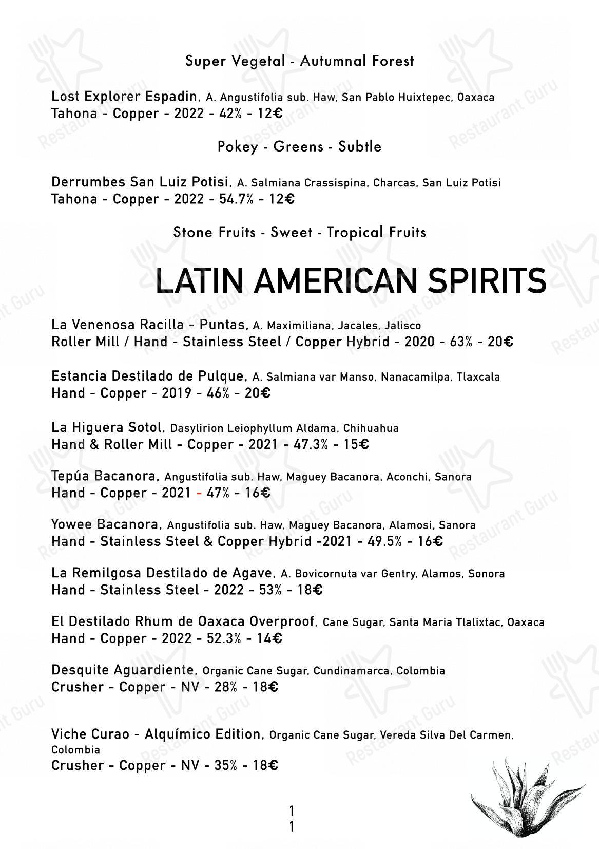 Menu pour Candelaria - 菜单