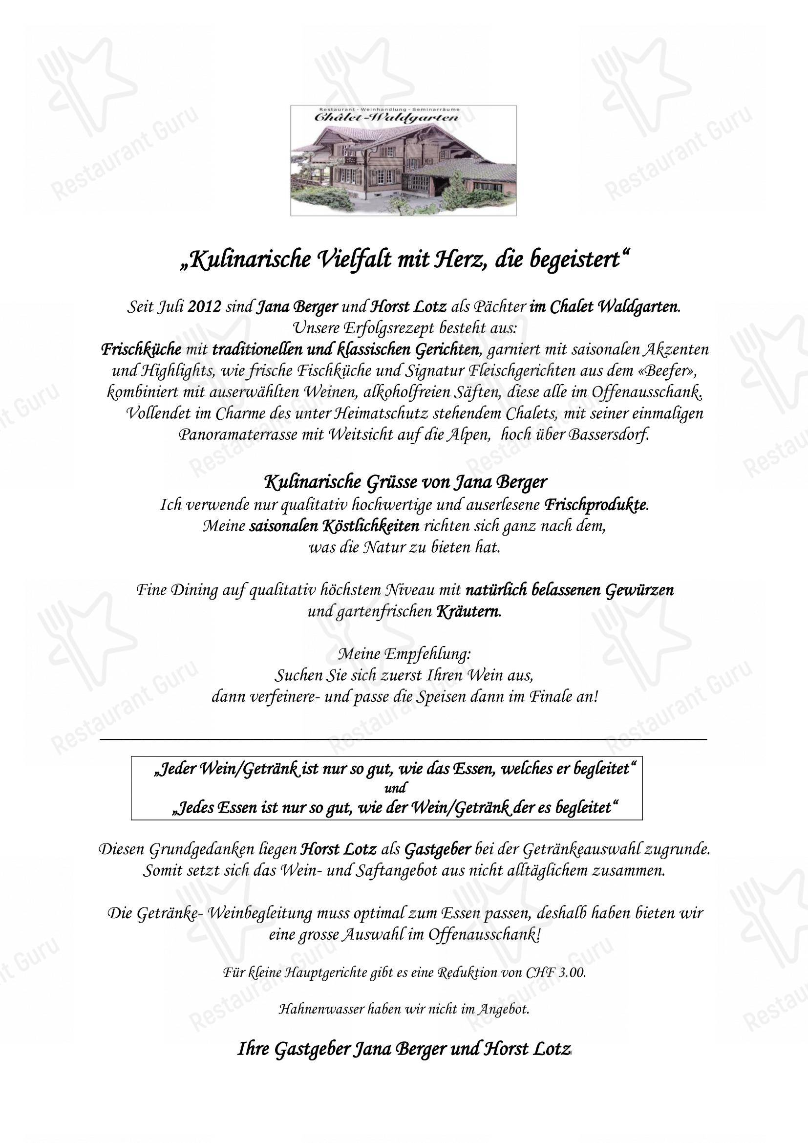 Menu di Châlet Waldgarten Restaurant - Menu bar