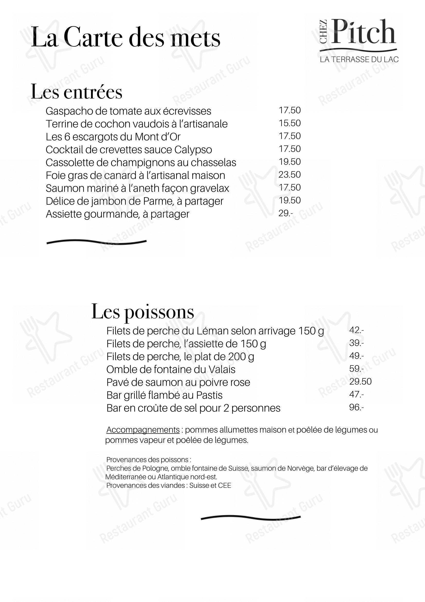 Menu bar per Chez Pitch ristorante