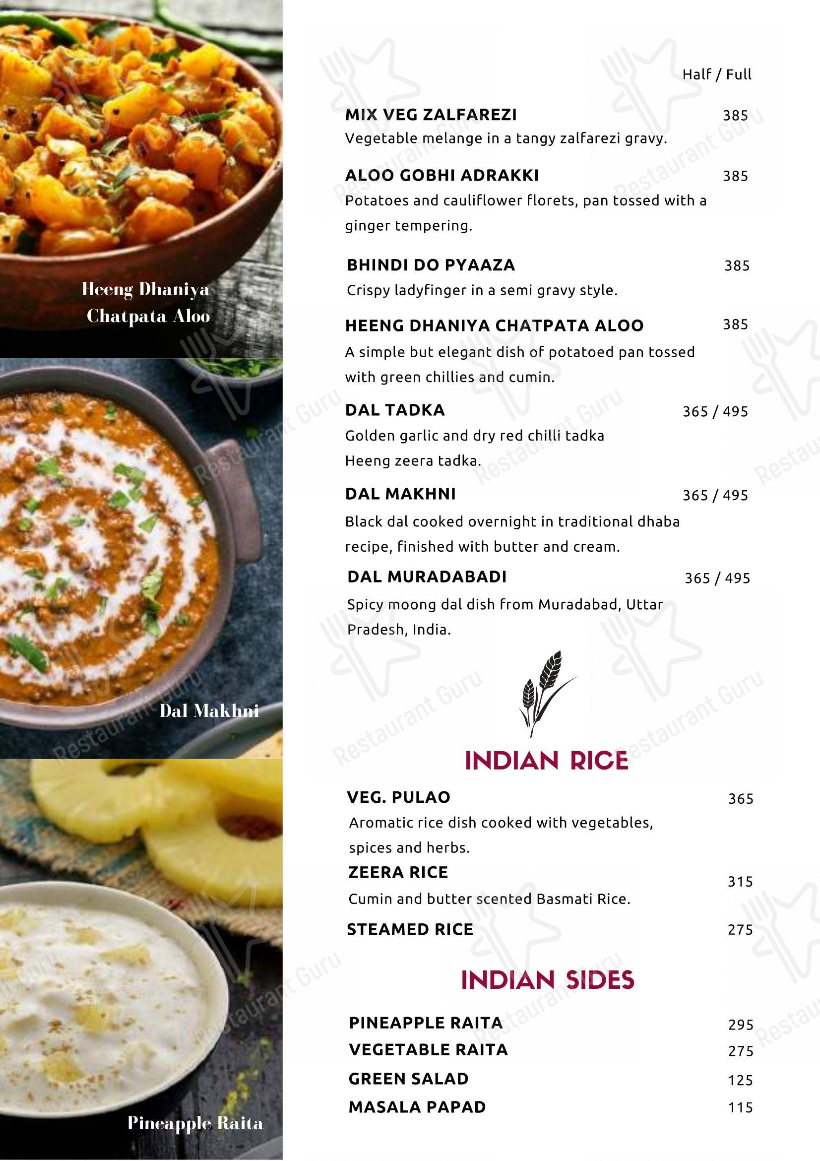 Menu for the Ching Singh restaurant