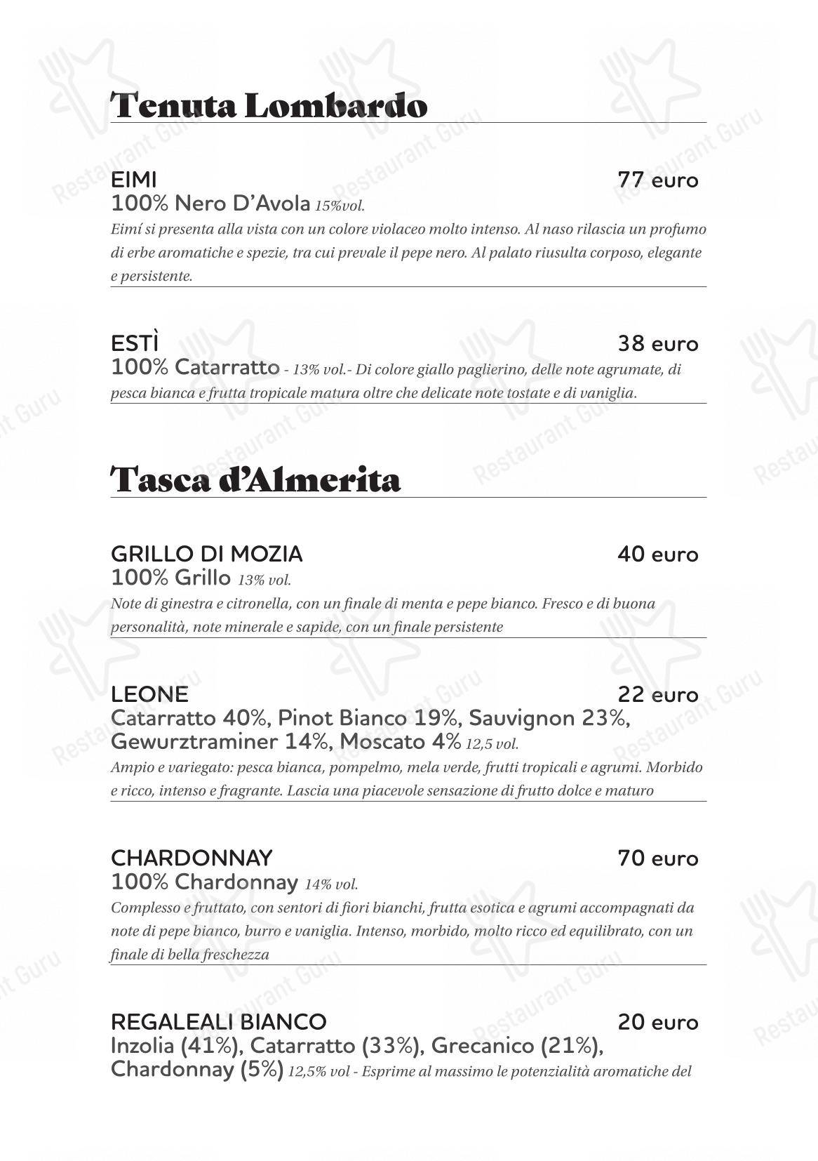 Основное меню per Cinquantapassi Ristorante Pizzeria ristorante