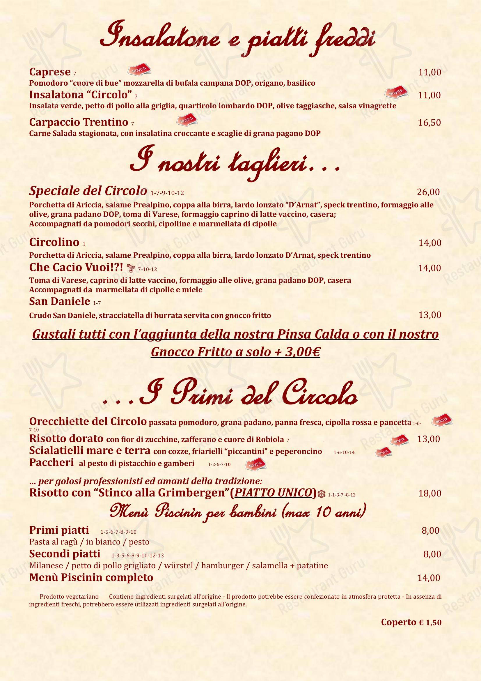 Menu di Circolo di Capolago - Menu bar
