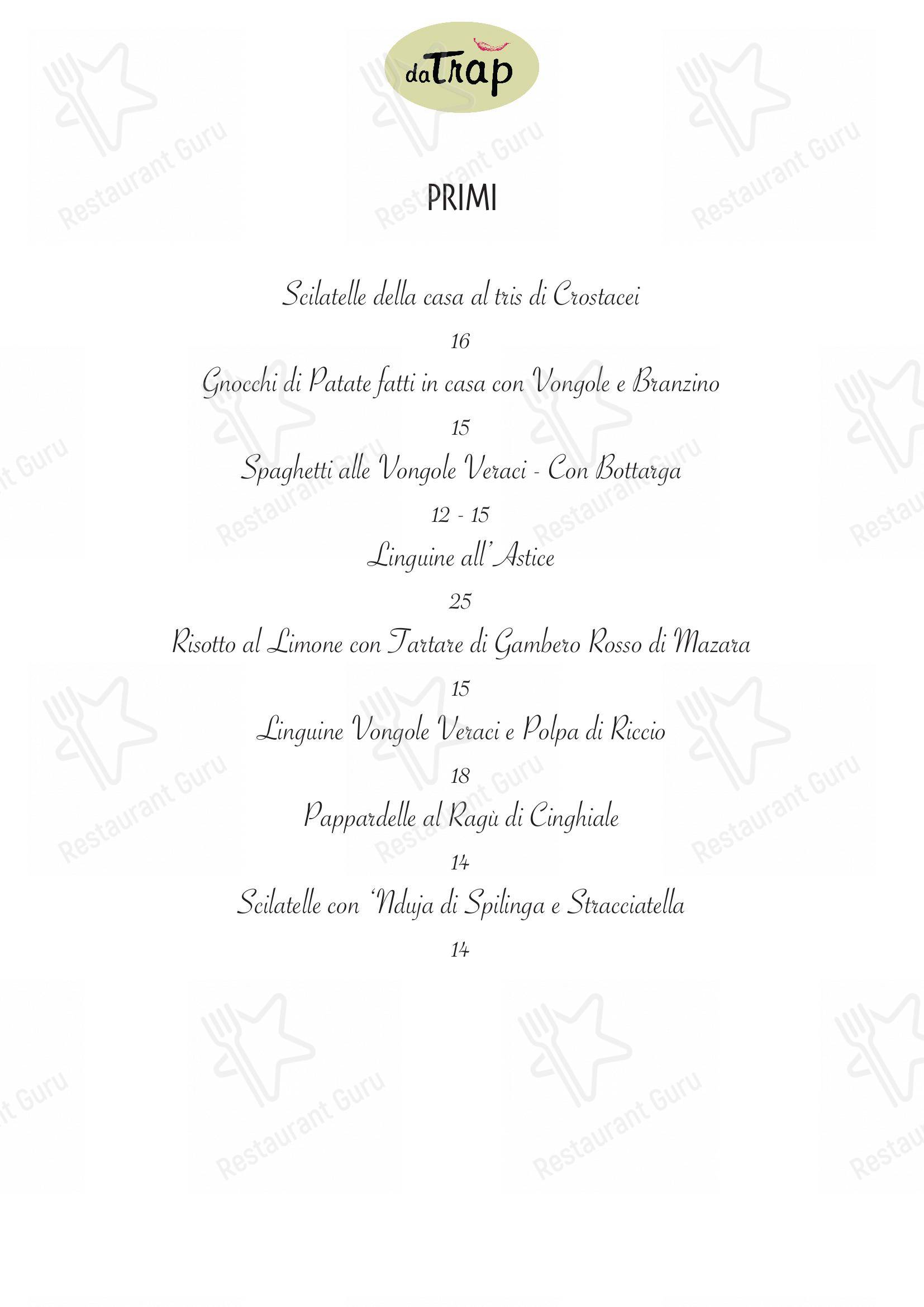 Menu bar per Ristorante Pizzeria da Trap in Milano