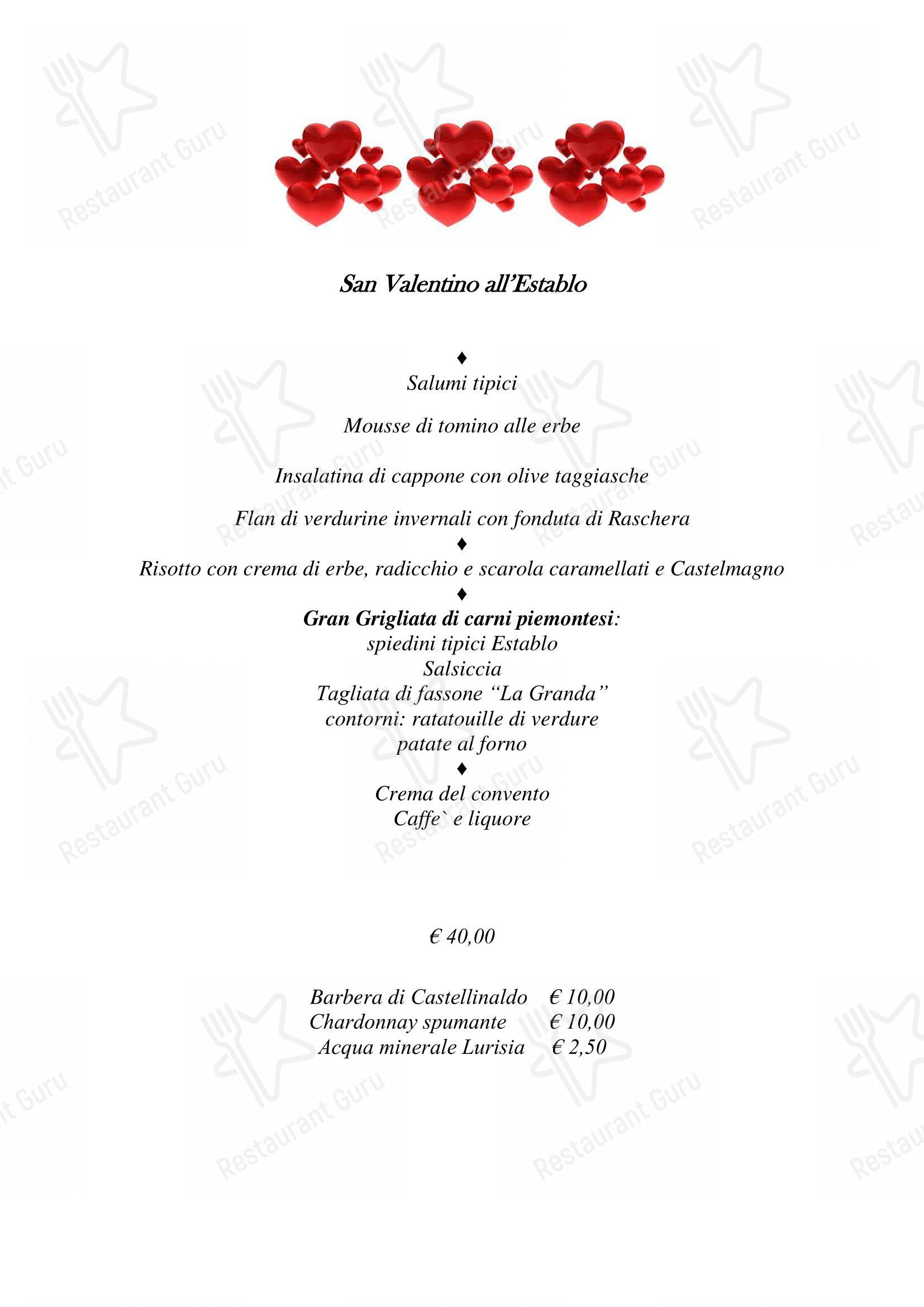Establo in Chieri - Menu