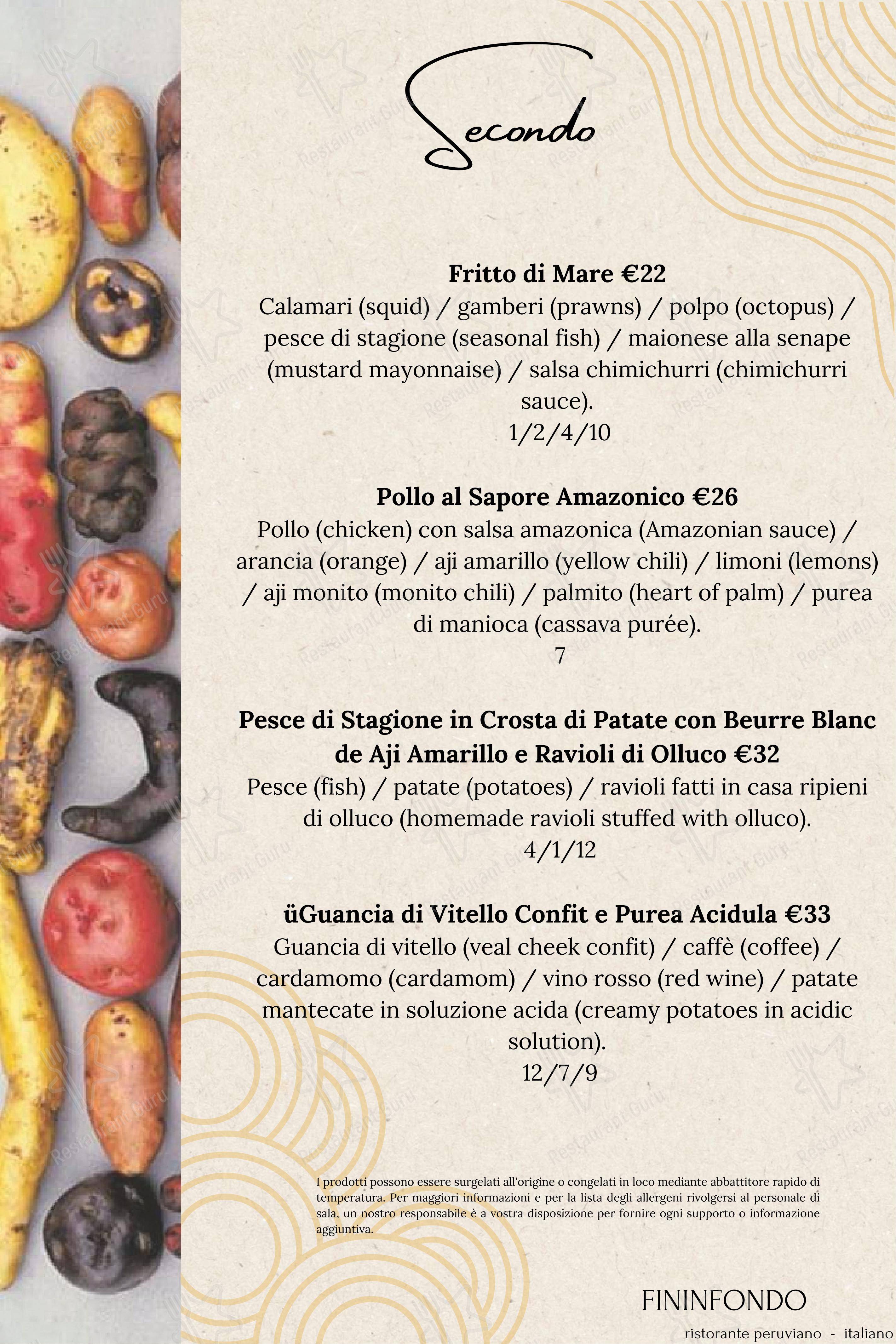Fininfondo in Milano - Menu