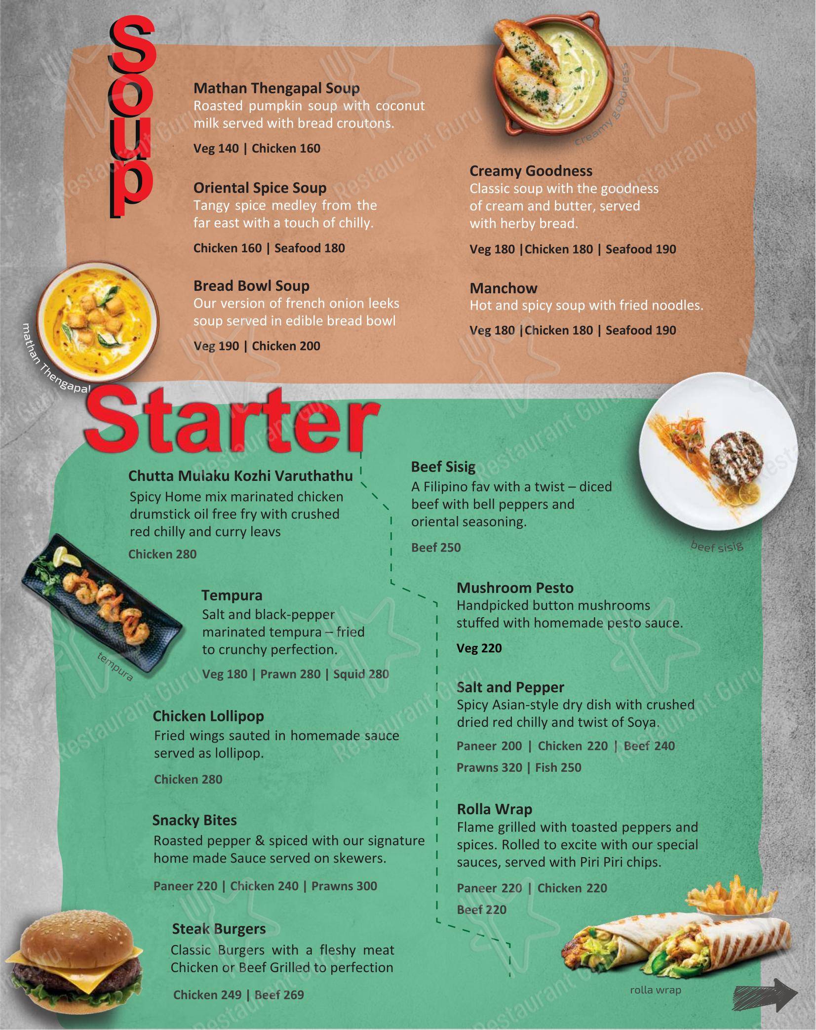 Menu bar for the Flame house 24 – Spicy Grilled Chicken Best Biryani in Thrissur restaurant