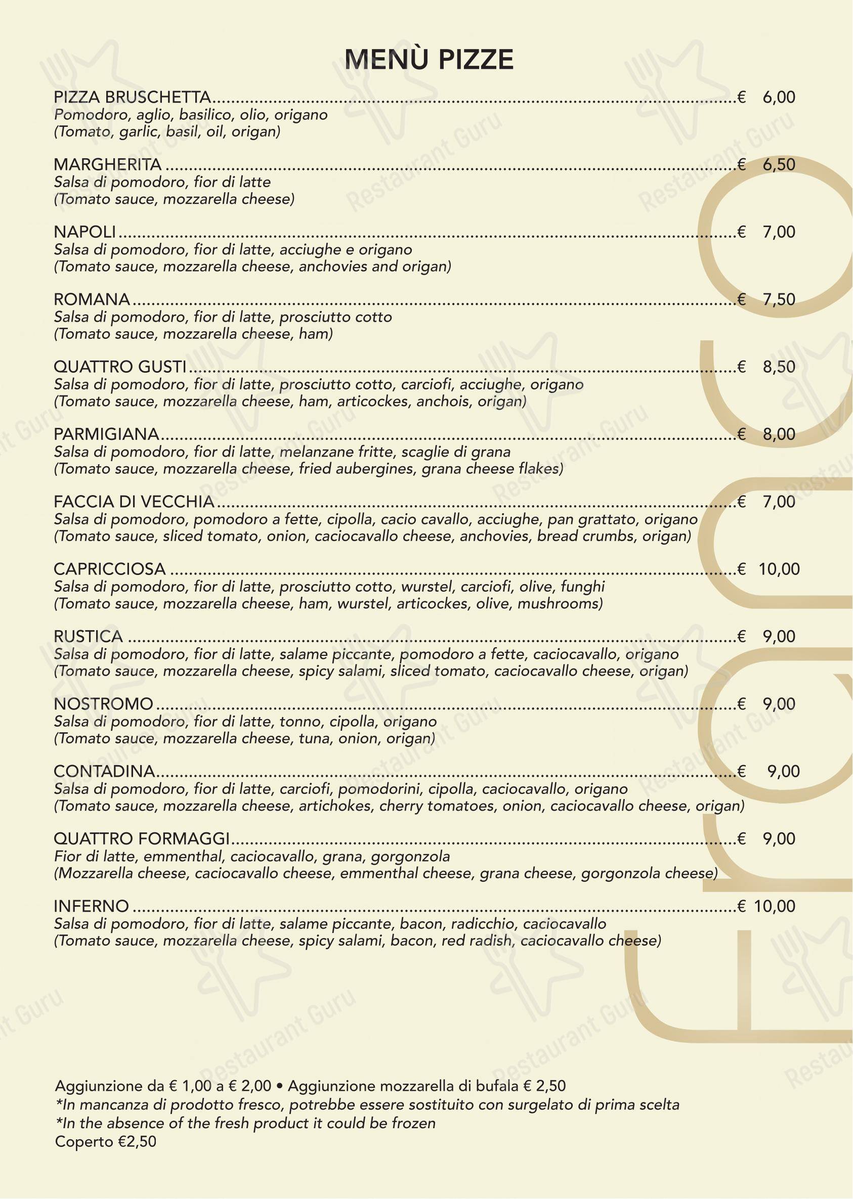 Menu per Ristorante Pizzeria Franco in Palermo