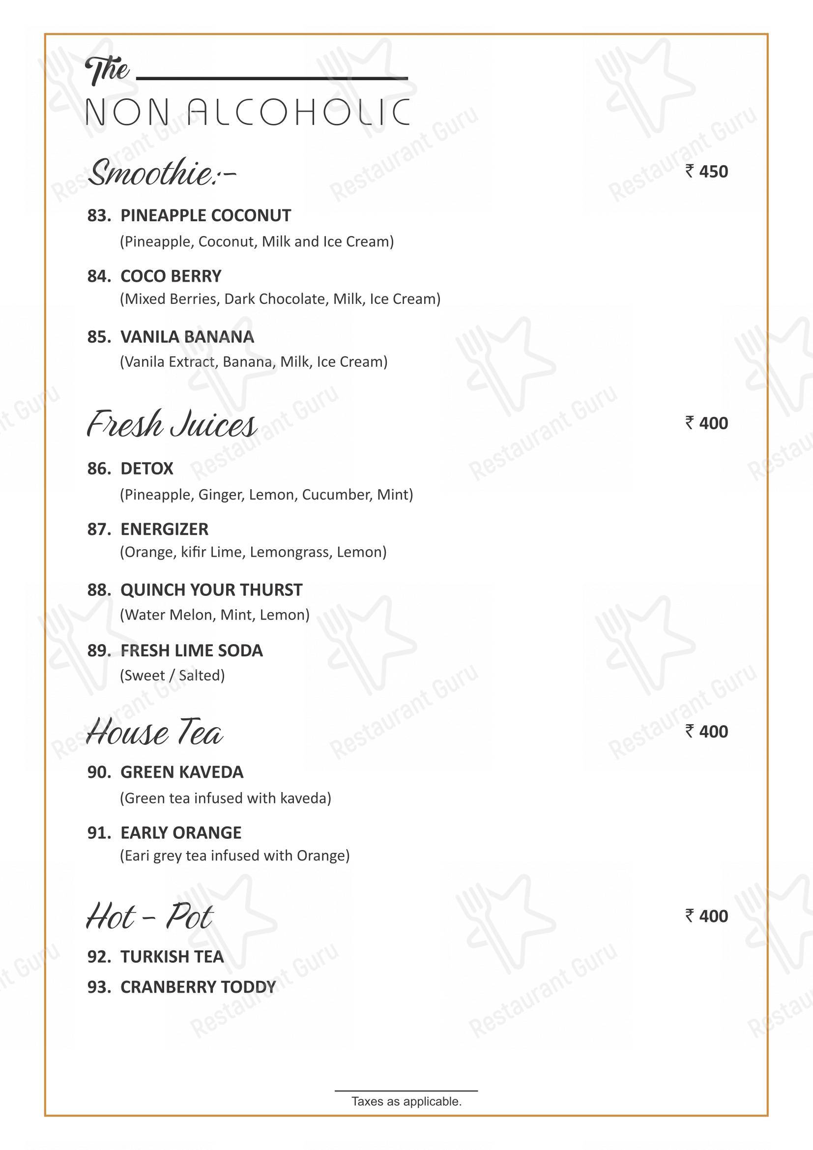 Menu for the HIVE Restaurant & Bar pub & bar