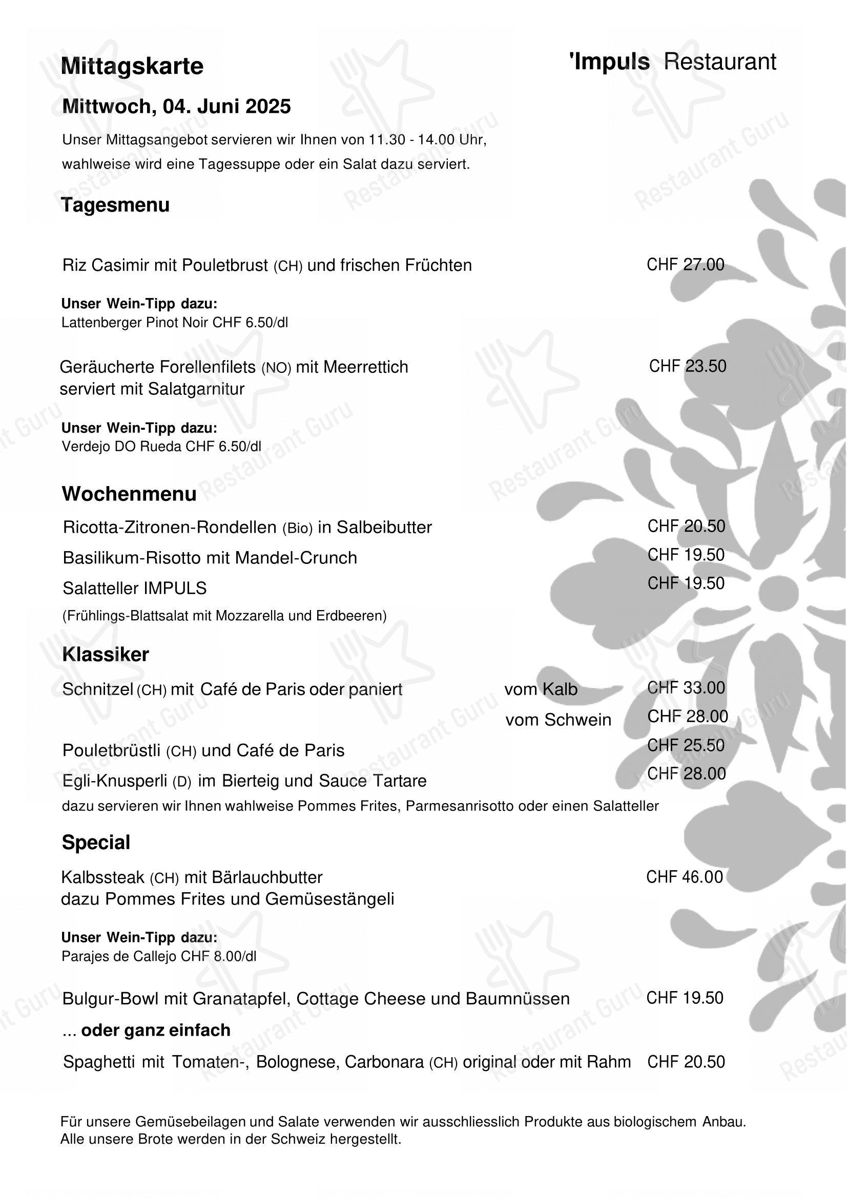 IMPULS - Restaurant in Wetzikon - Крафт меню