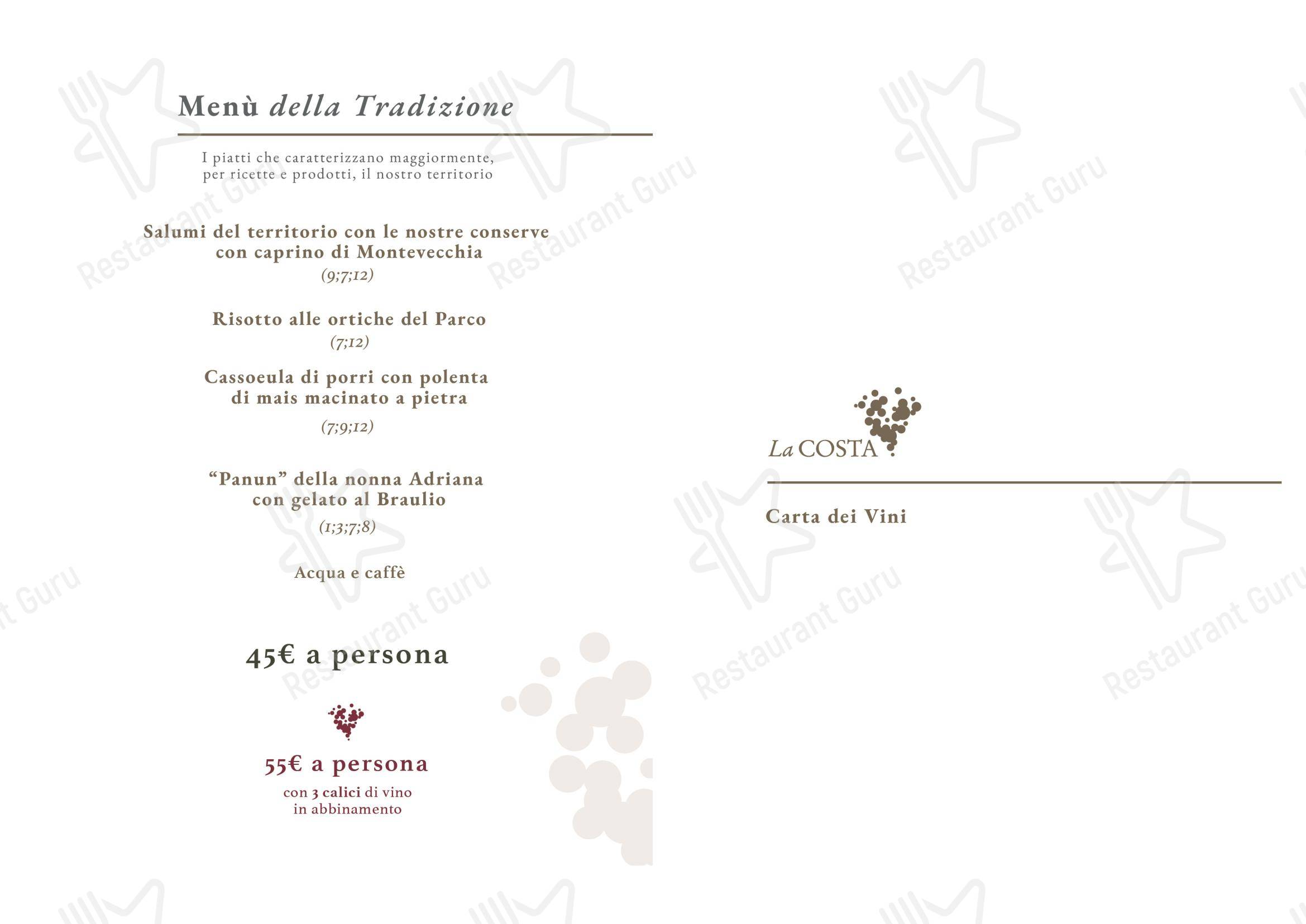 Menu per Agriturismo La Costa - Ristorante e Cantina - Cascina Galbusera Nera ristorante