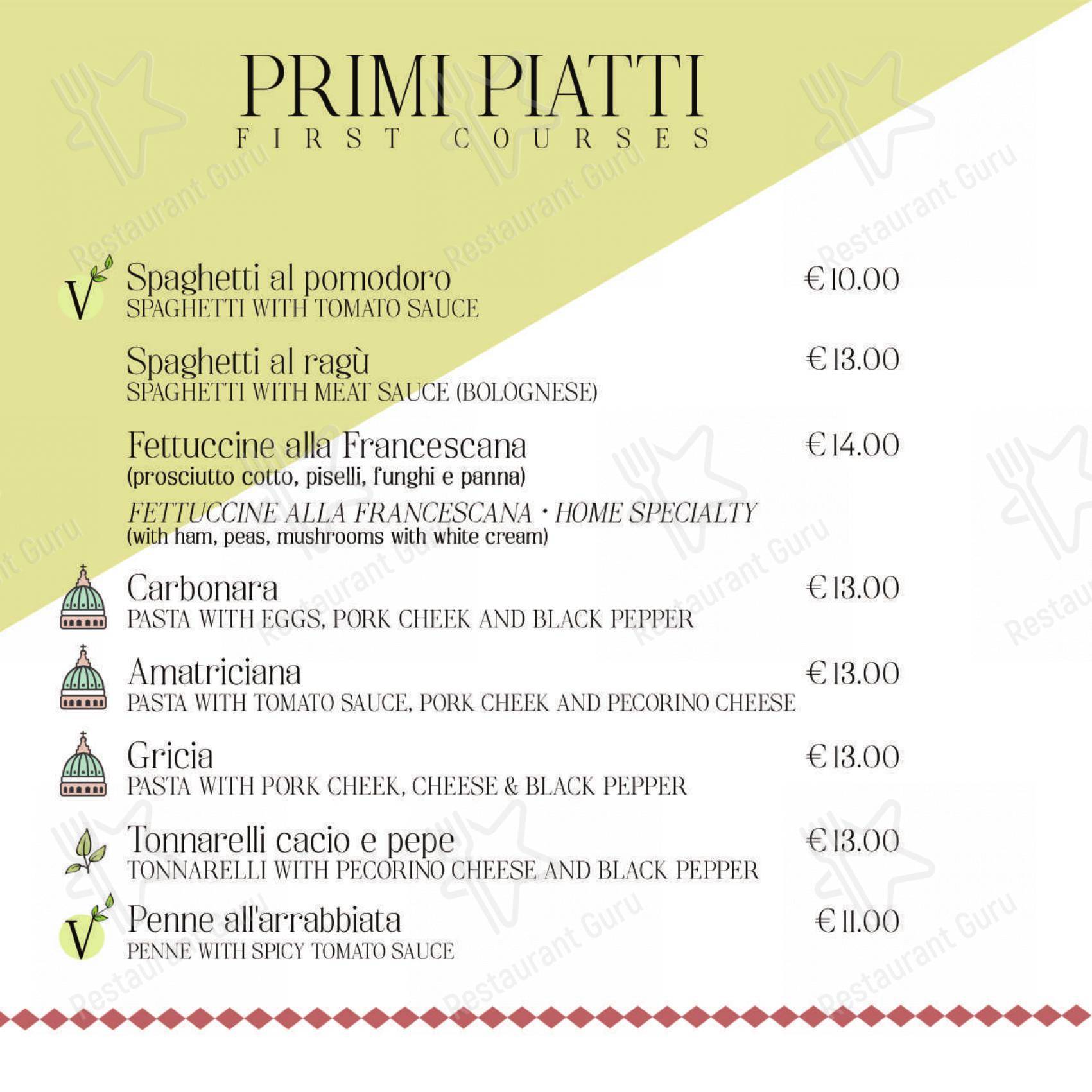 Menu per La Francescana in Roma
