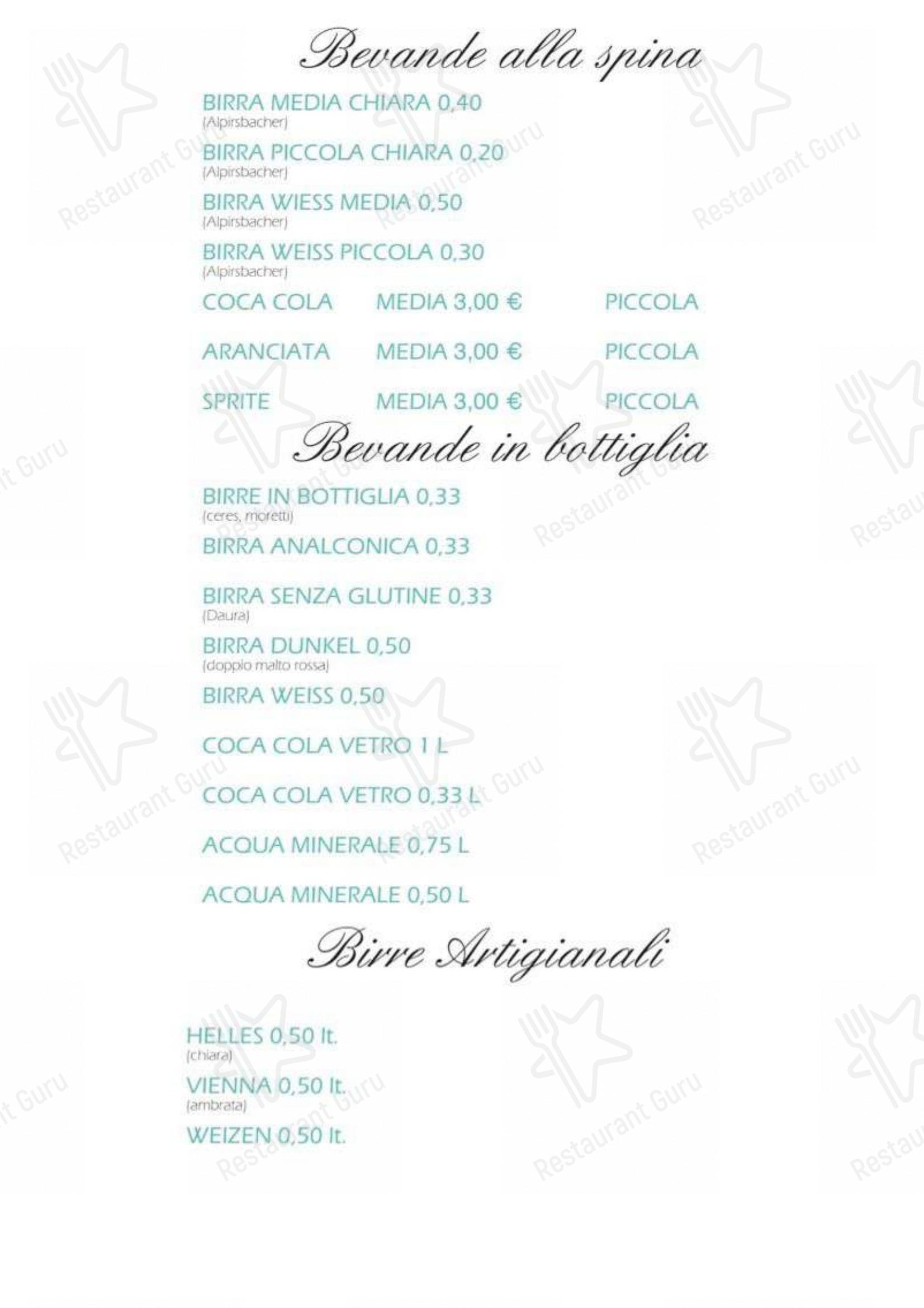 Menu bar per Mozart Pizzeria con Cucina pizzeria