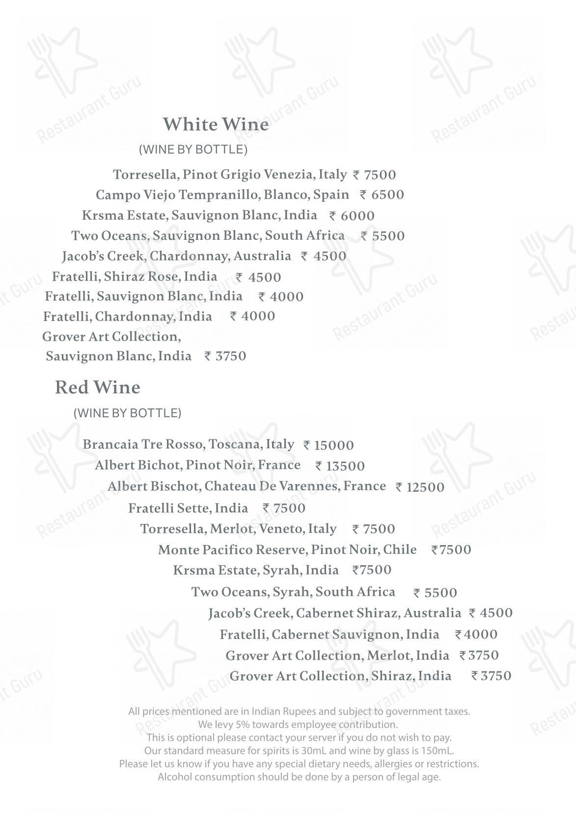 Wine Menu for Neer in Bengaluru