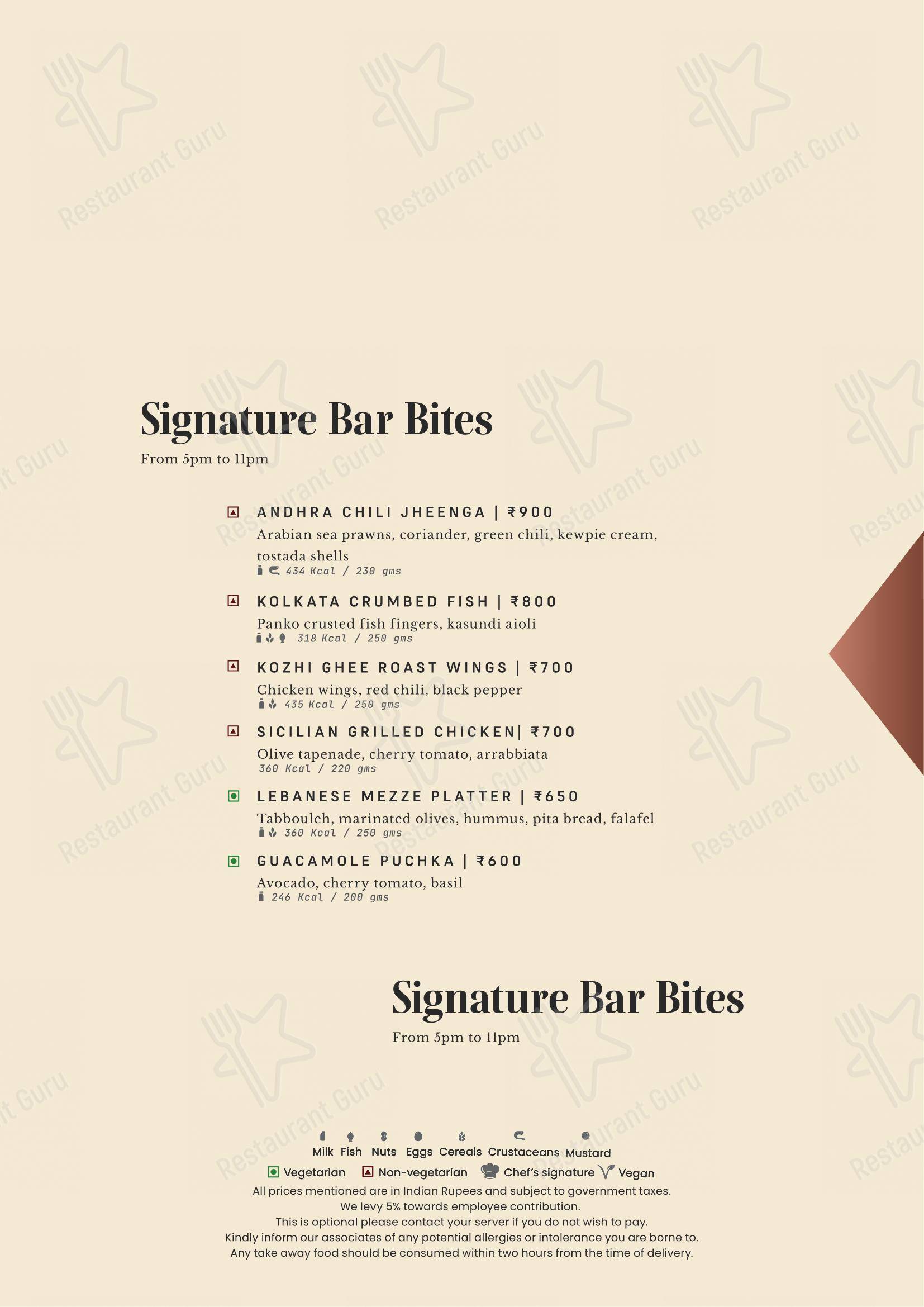 Dinner Menu for Neer in Bengaluru