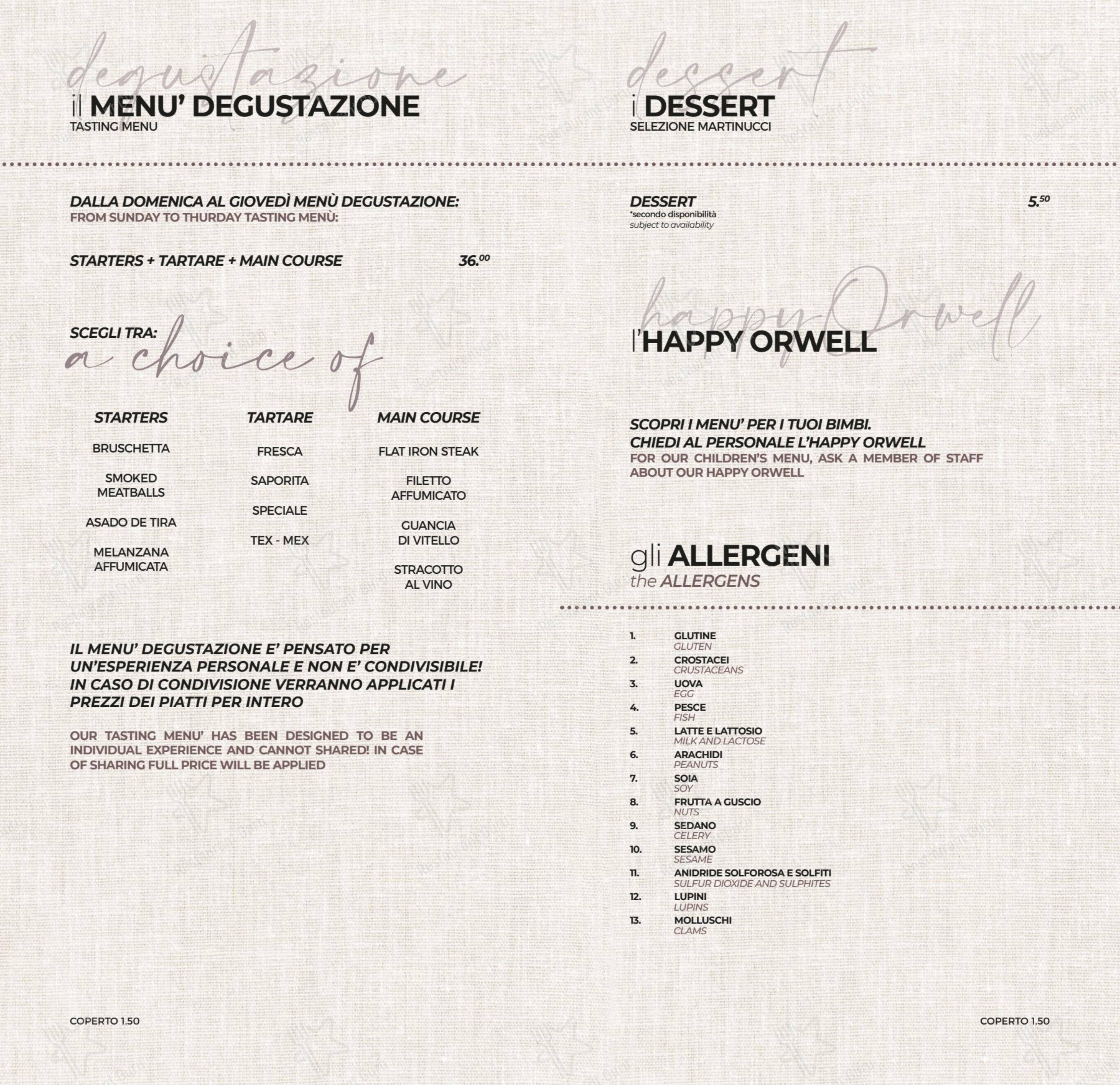 Menu per Orwell Meat House ristorante con griglia