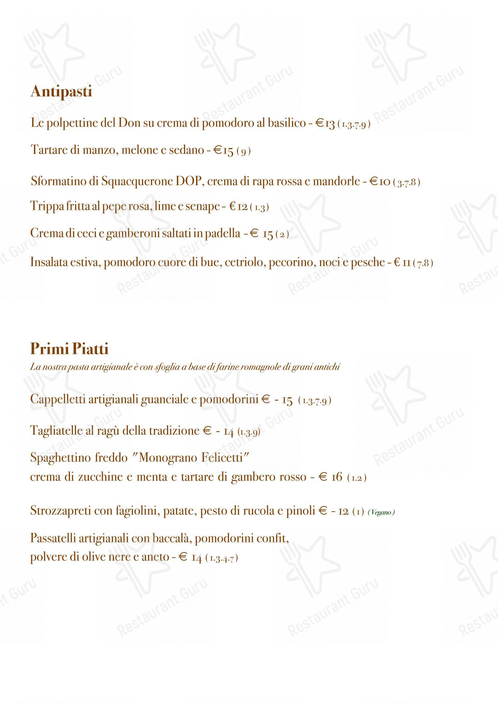 Menu bar per Osteria Don Abbondio in Forli