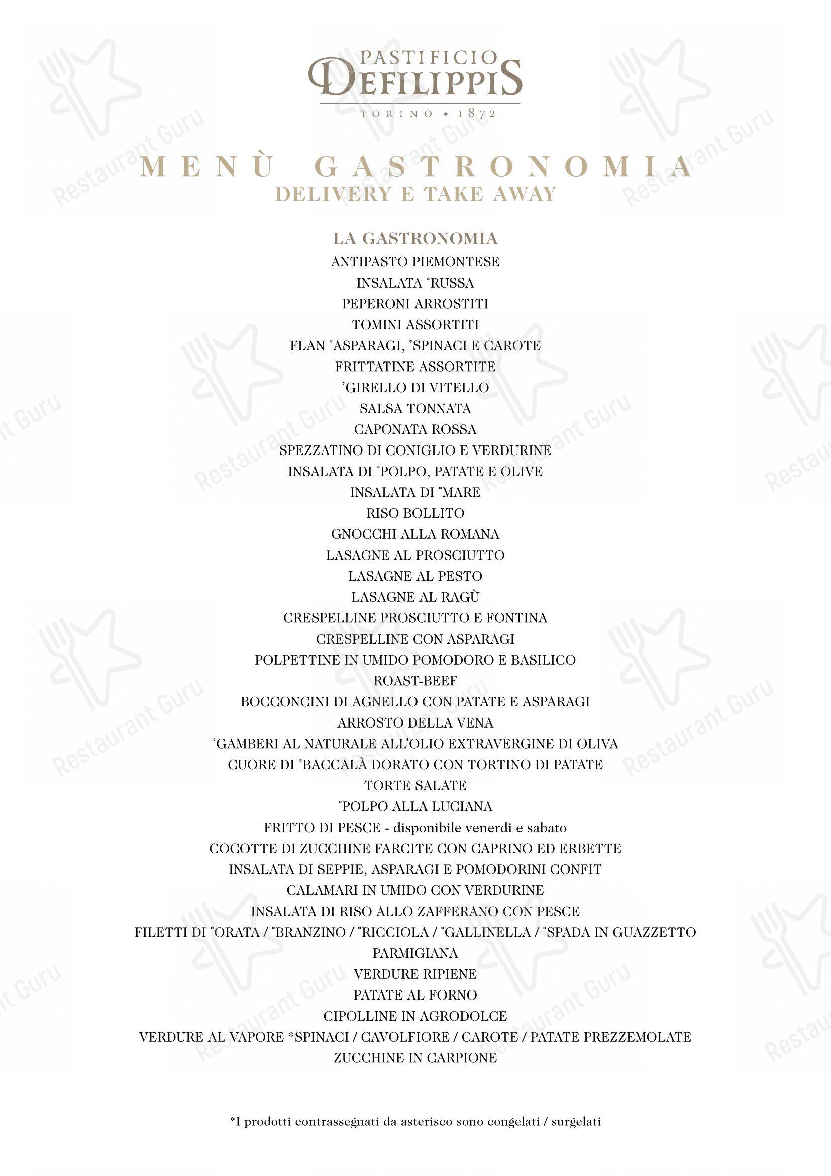 Menu bar per Pastificio Defilippis in Torino