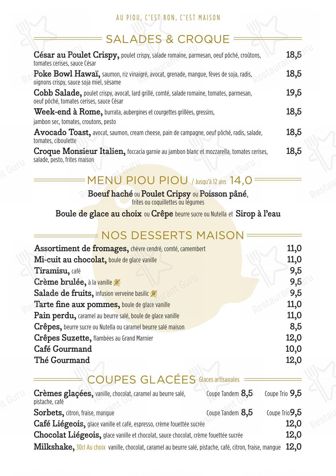 Menu pour Piou - Menu