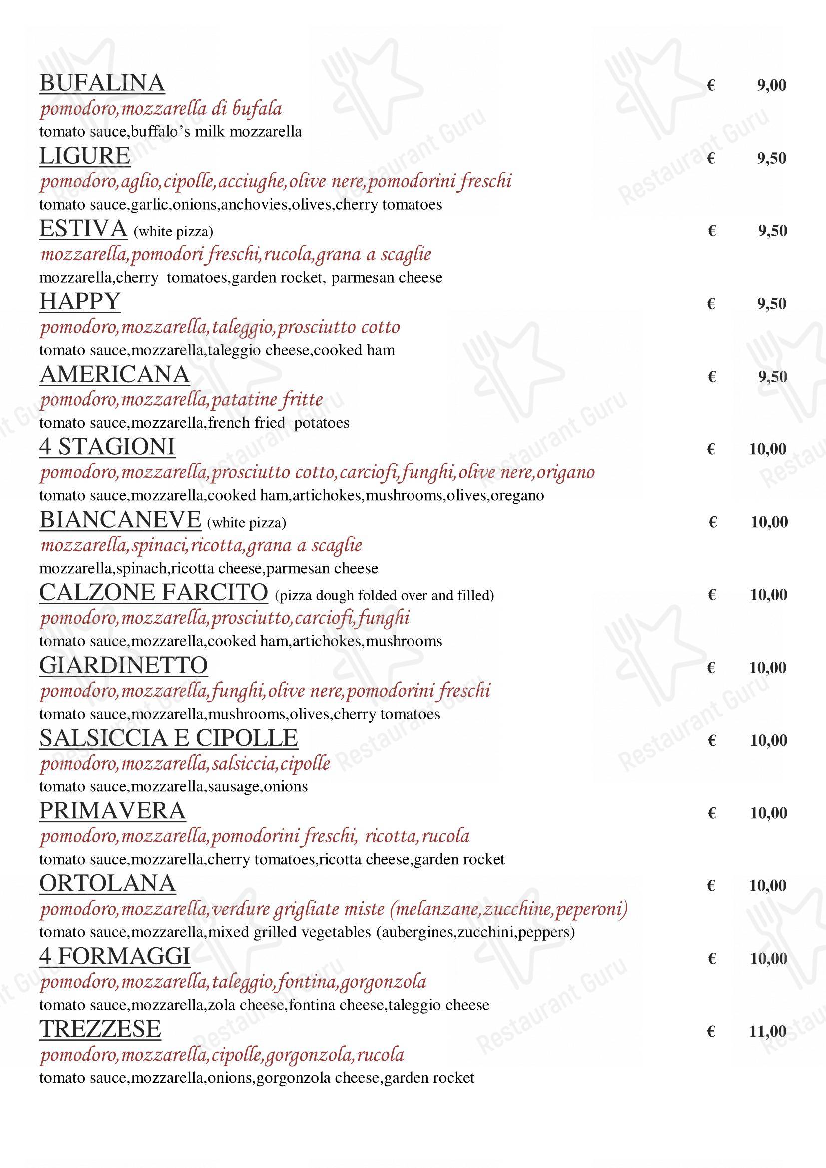 Menu di Ristorante Pizzeria Daniela - Menu bar