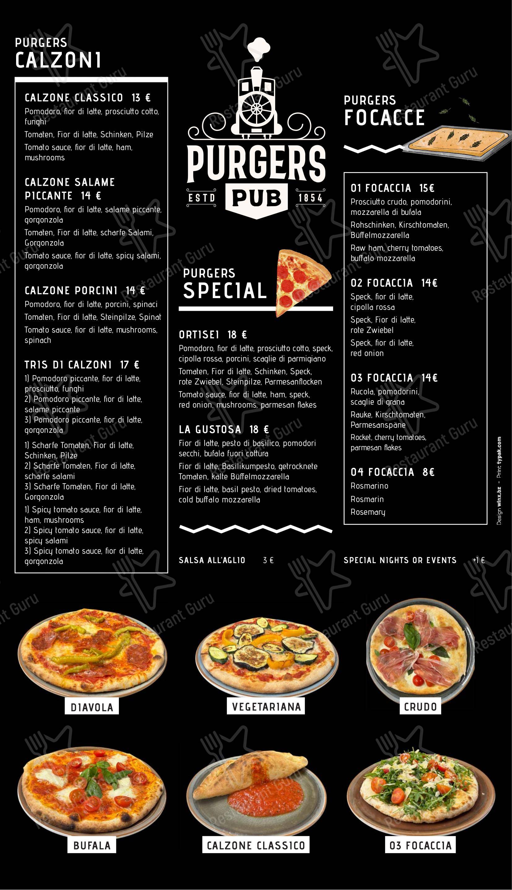 Purgers Pub Pizzeria/Hamburger in Ortisei - Menu