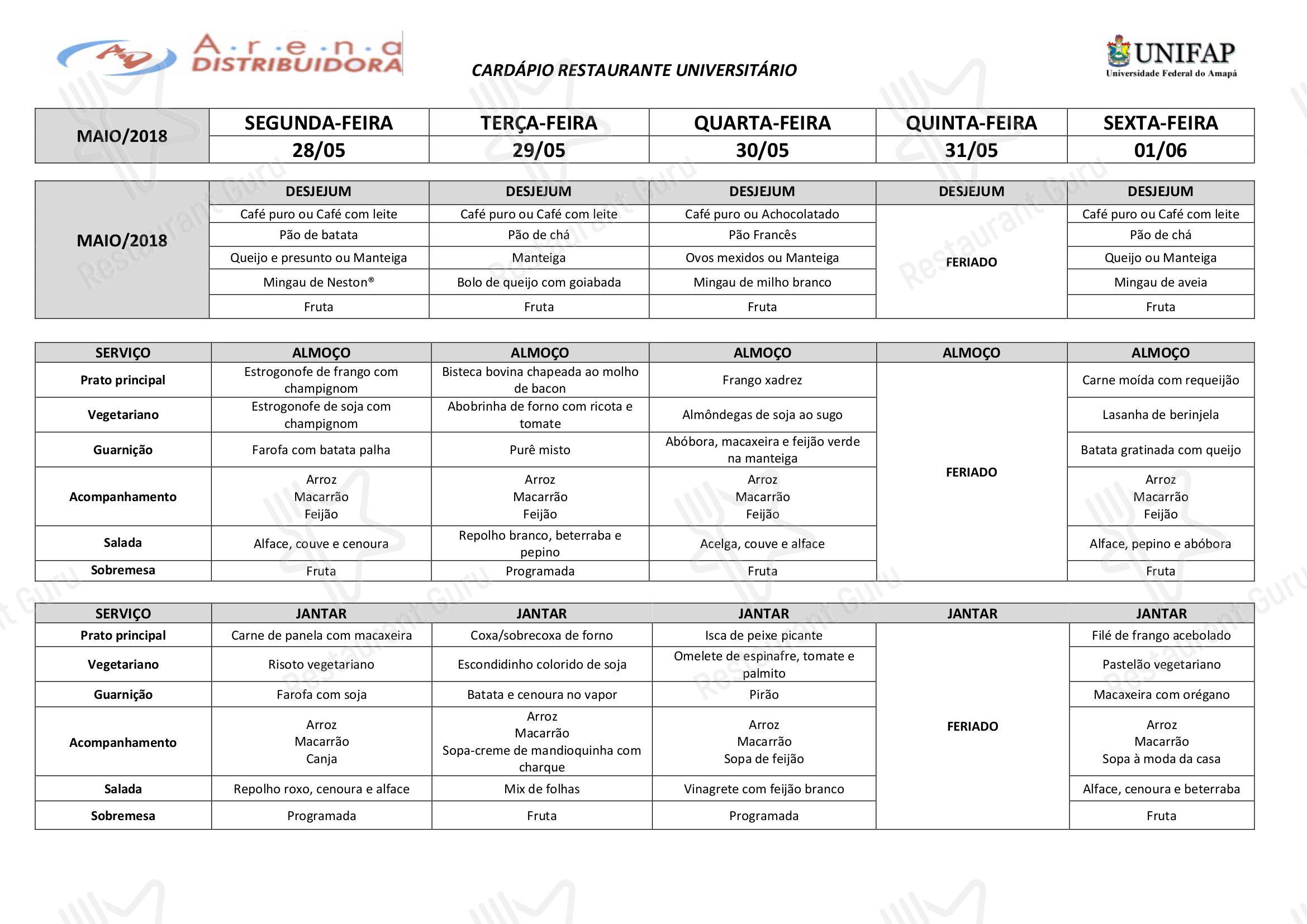 Special Event Menu para Restaurante Universitário - UNIFAP restaurante