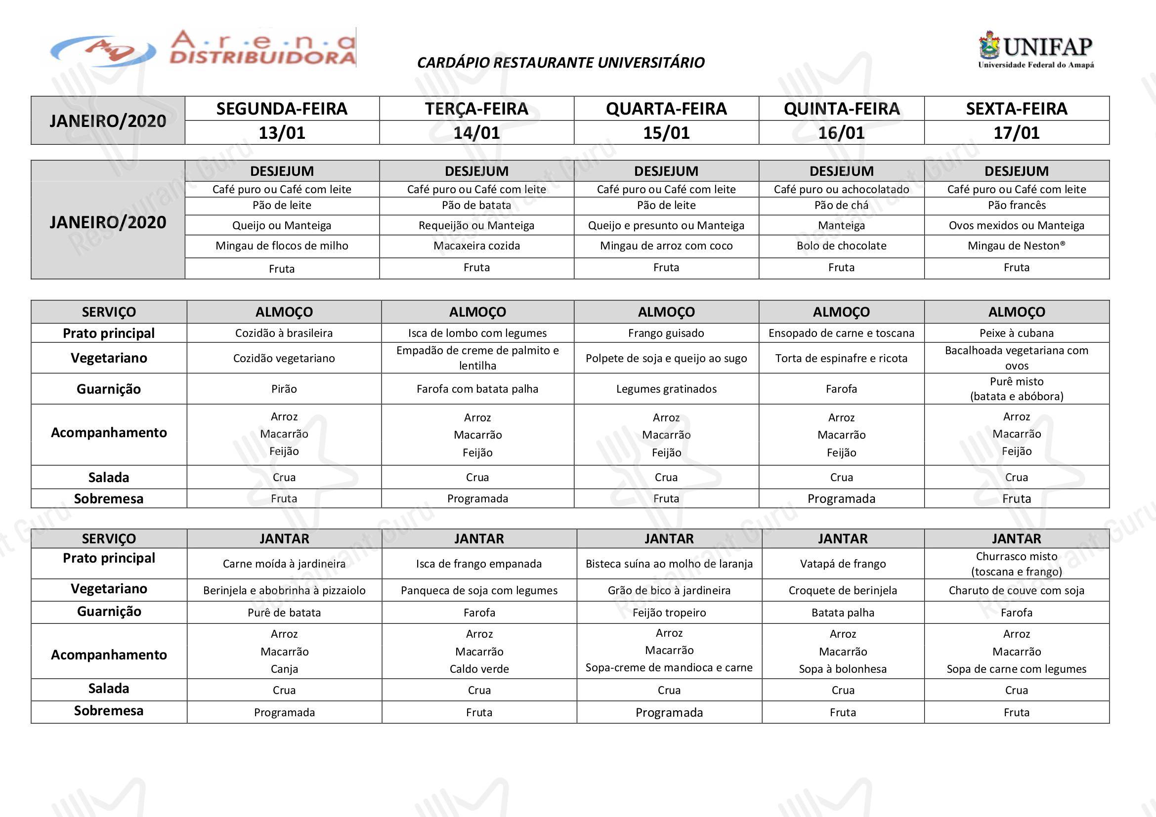 Restaurante Universitário - UNIFAP - Our Takeaway Menu