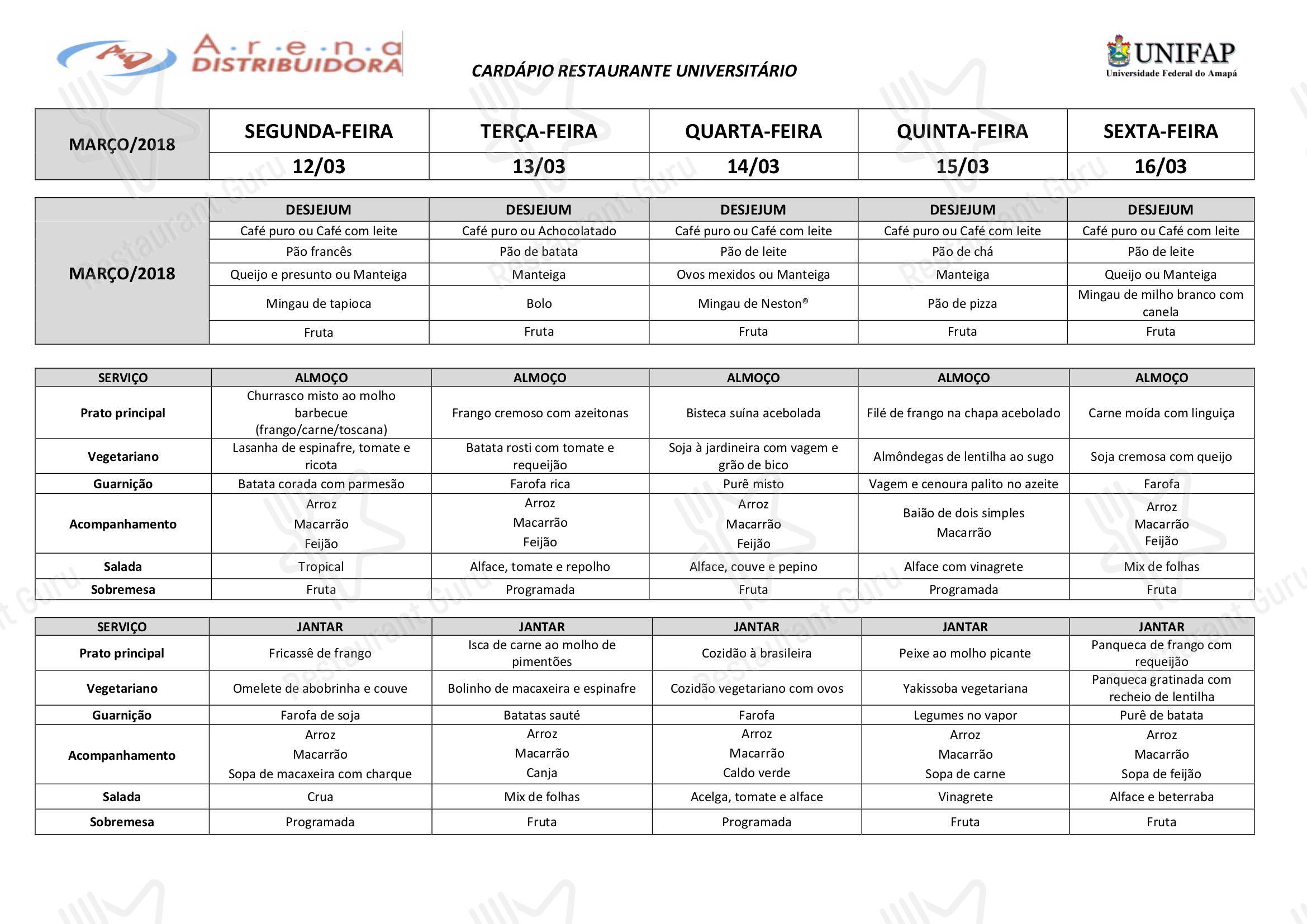 BEER Menu para Restaurante Universitário - UNIFAP restaurante