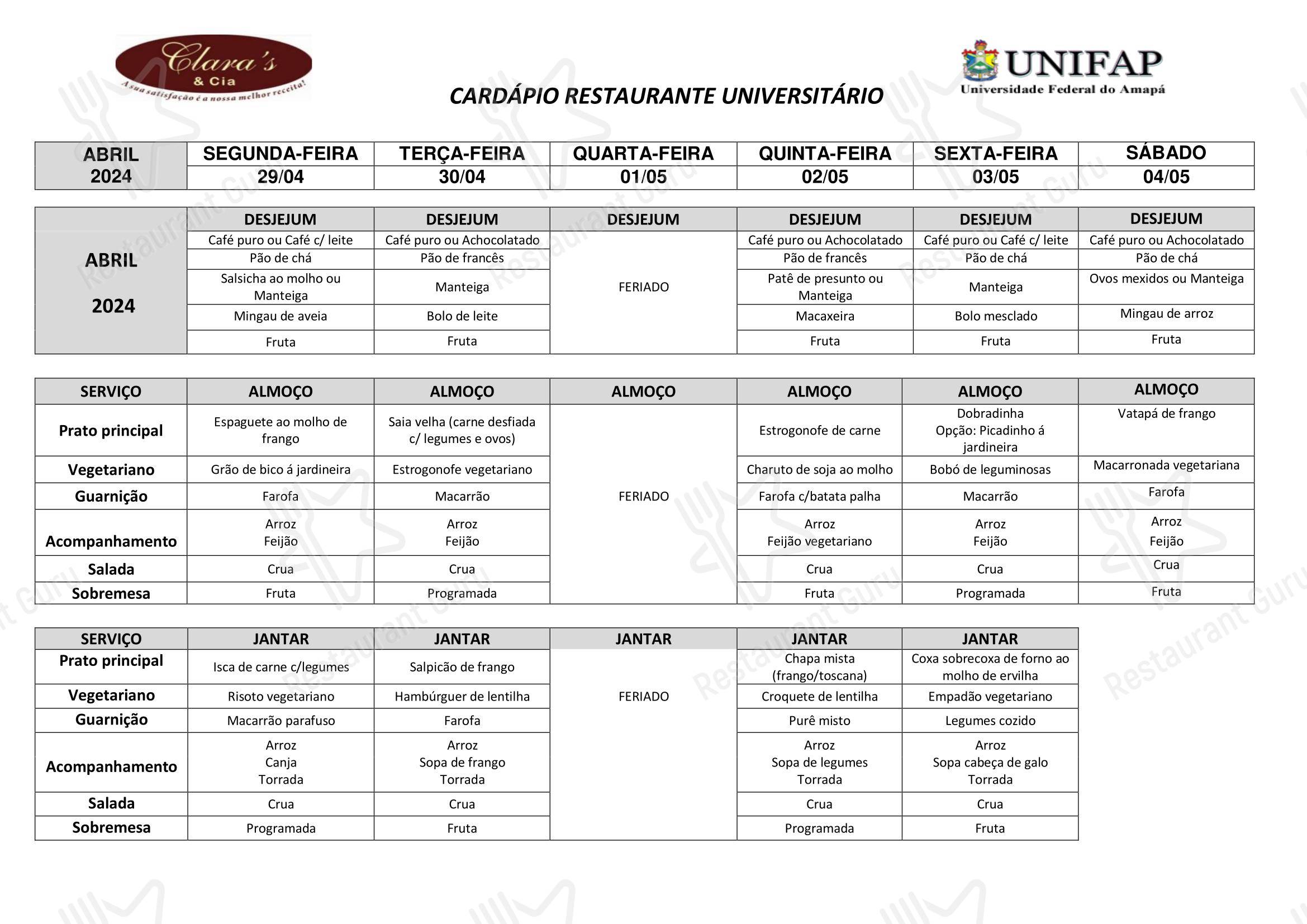 Wok Menu para Restaurante Universitário - UNIFAP restaurante