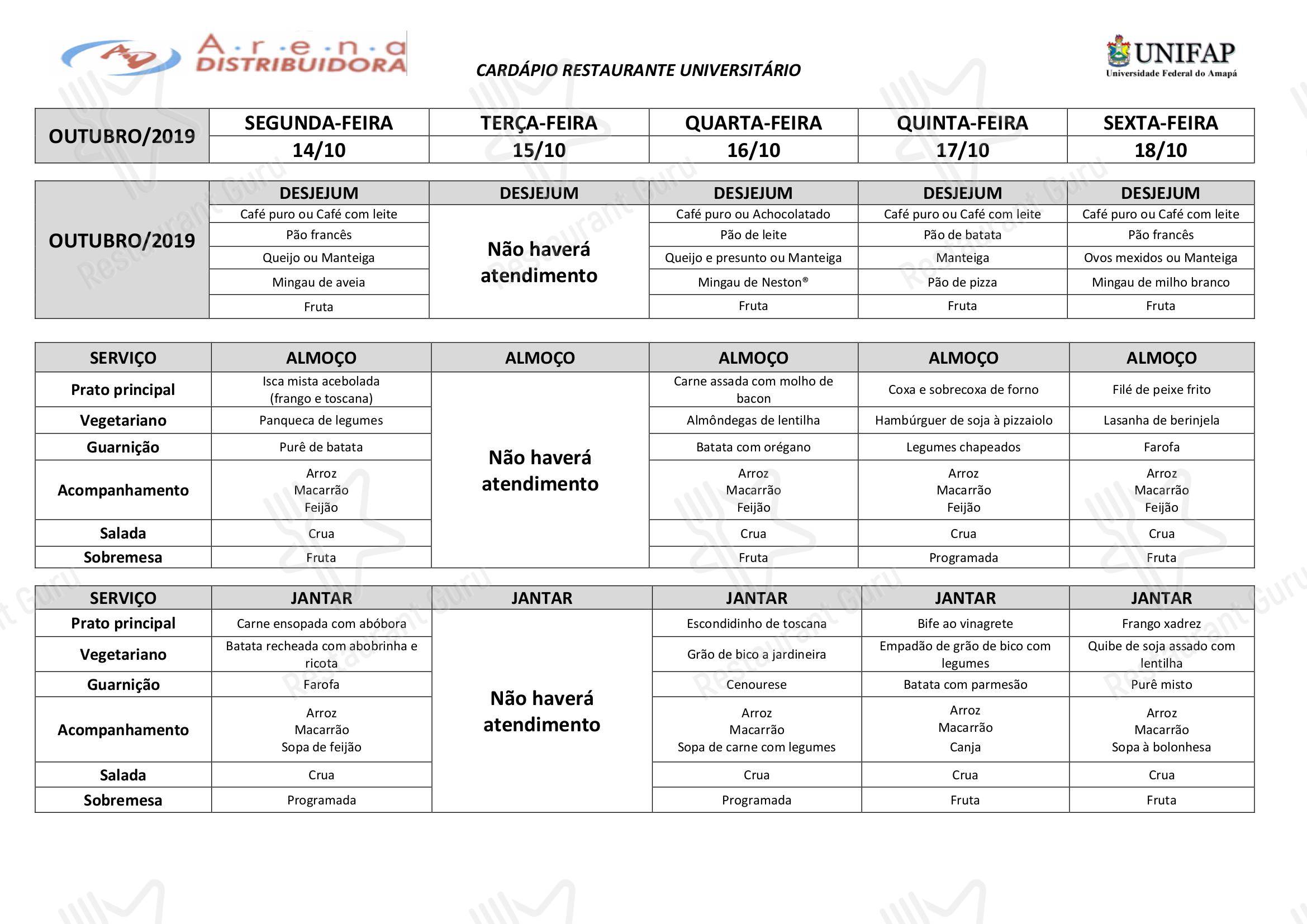 OUR BRUNCH MENU para Restaurante Universitário - UNIFAP restaurante