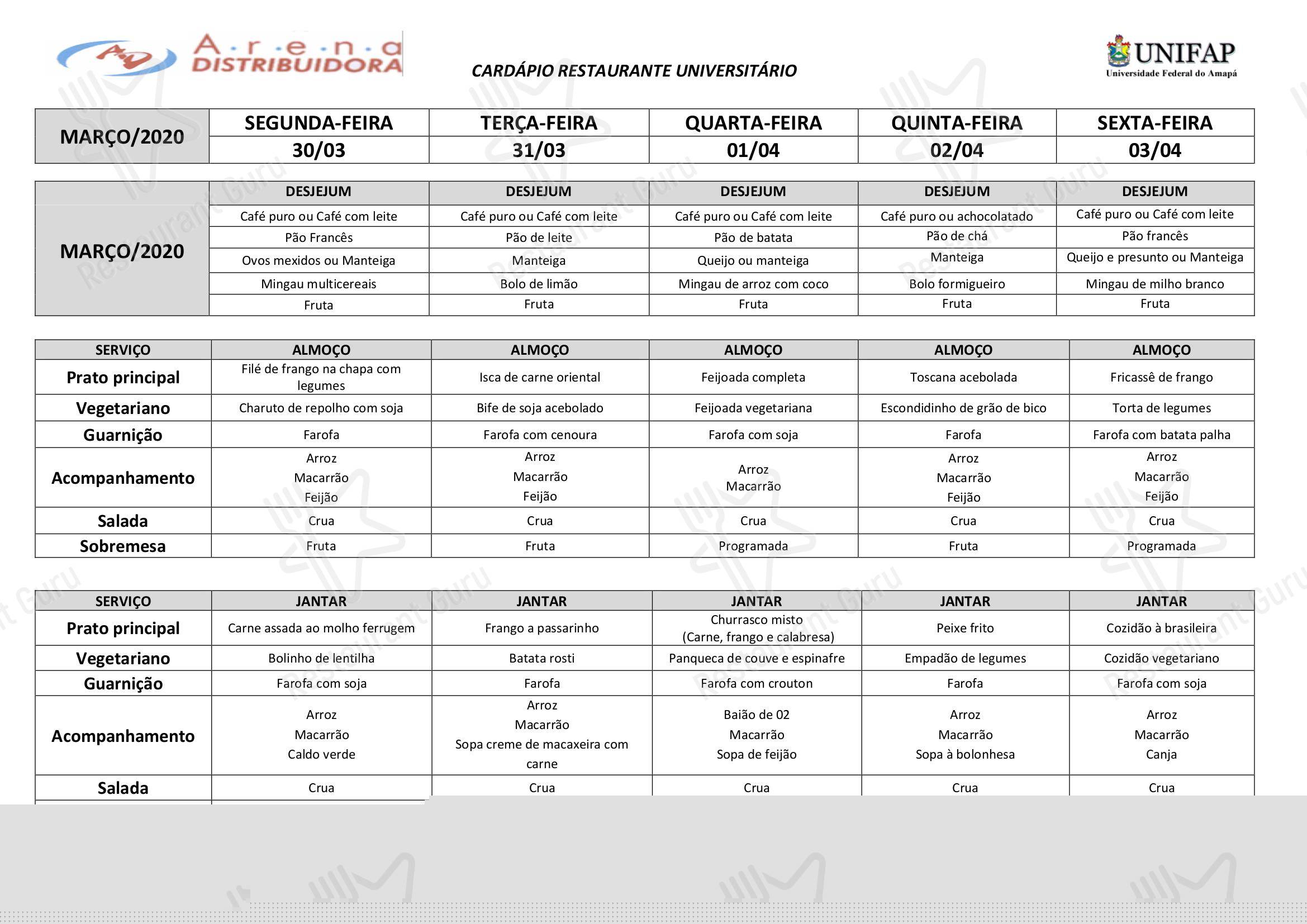 Restaurante Universitário - UNIFAP - Sushi Menu