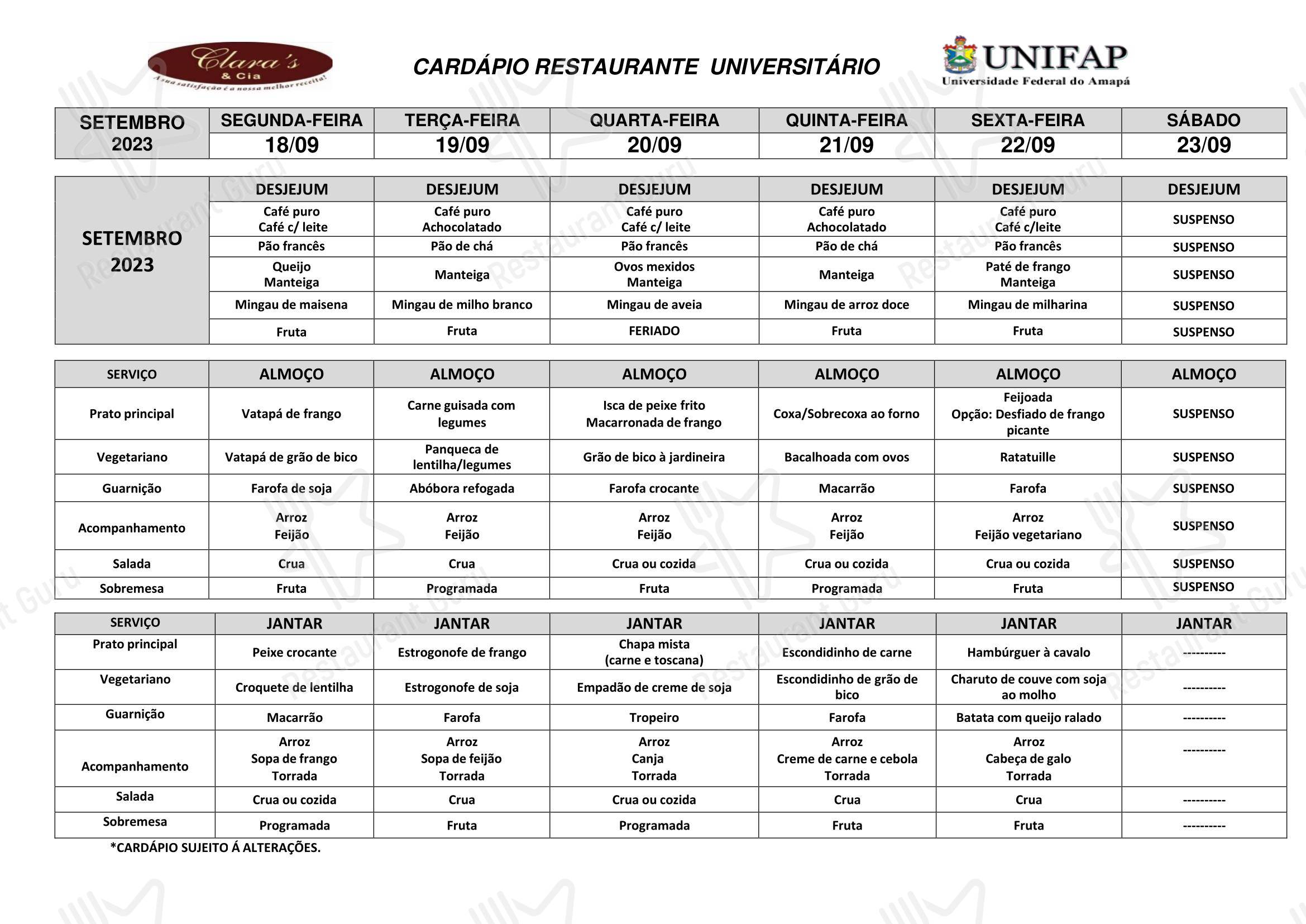Dessert Menu para Restaurante Universitário - UNIFAP restaurante