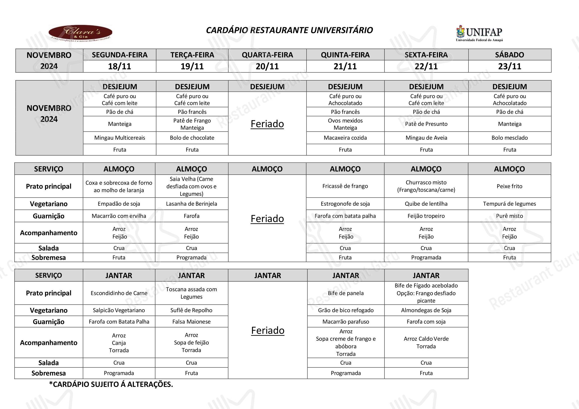 Drink menu para Restaurante Universitário - UNIFAP restaurante