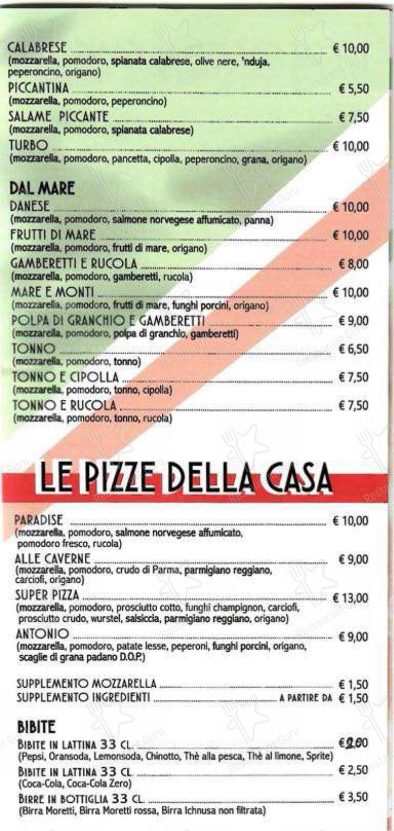Ristorante Pizzeria Paradise Como - Alle Caverne in Como - 菜单