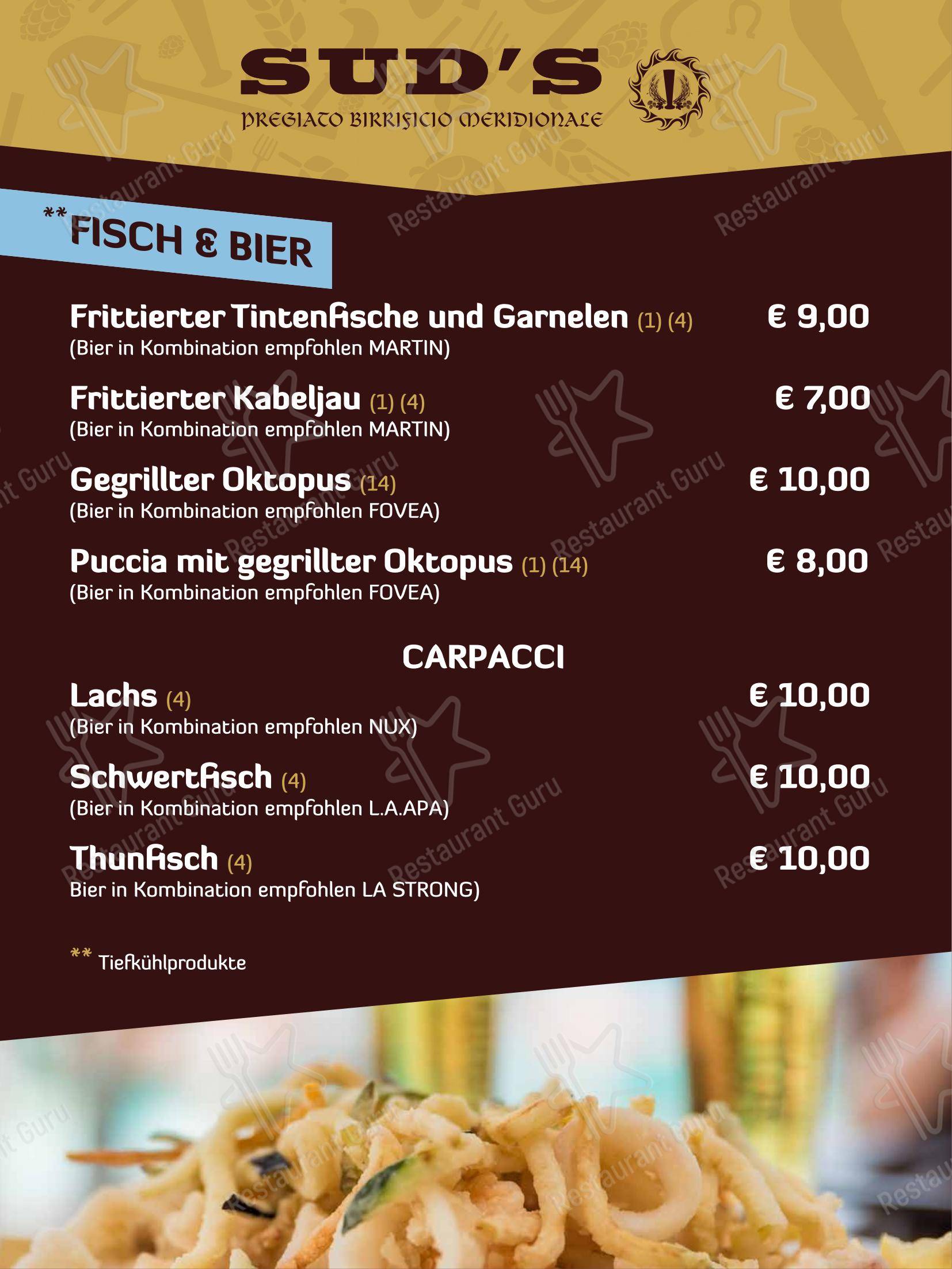 Крафт меню per Sud's ristorante