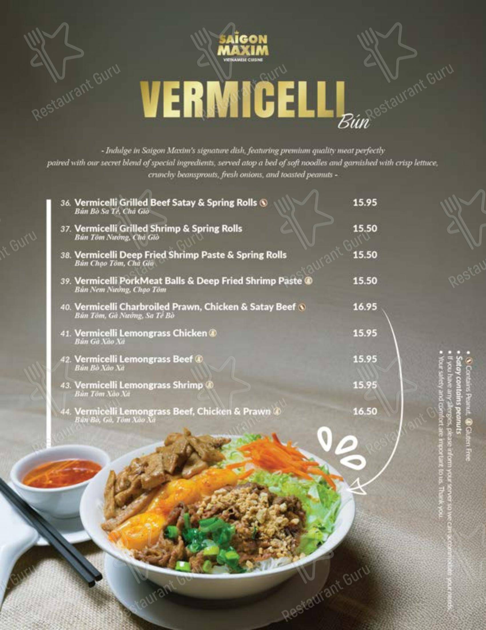 Menu pour Saigon Maxim (Riverbend) - Menu