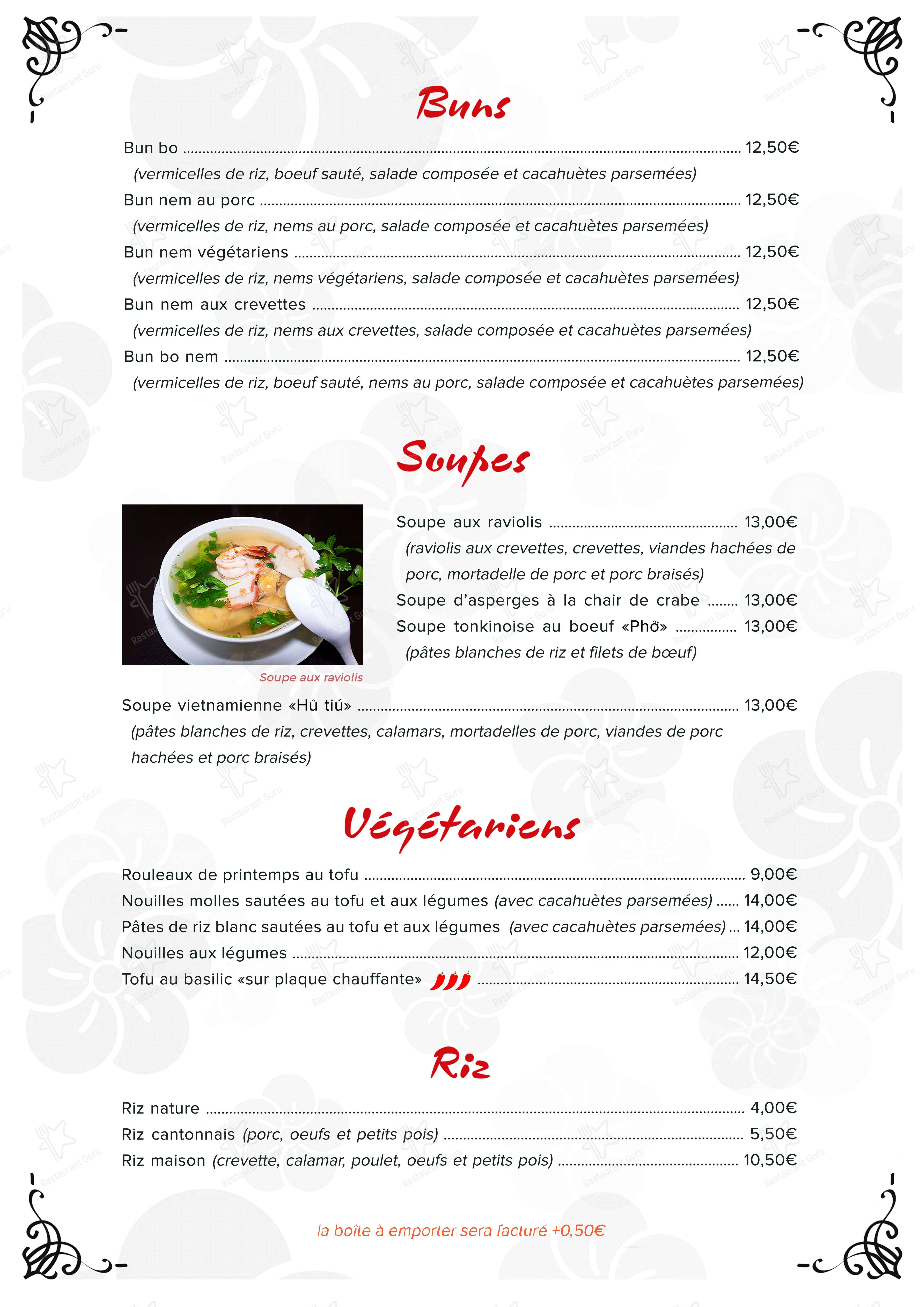 Menu pour Tan Lap restaurant