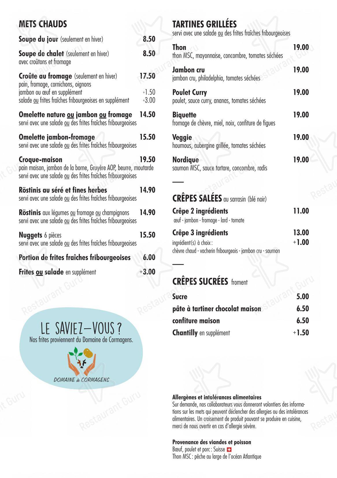 Menu per Tea-room Suard Le Chantilly in Friburgo