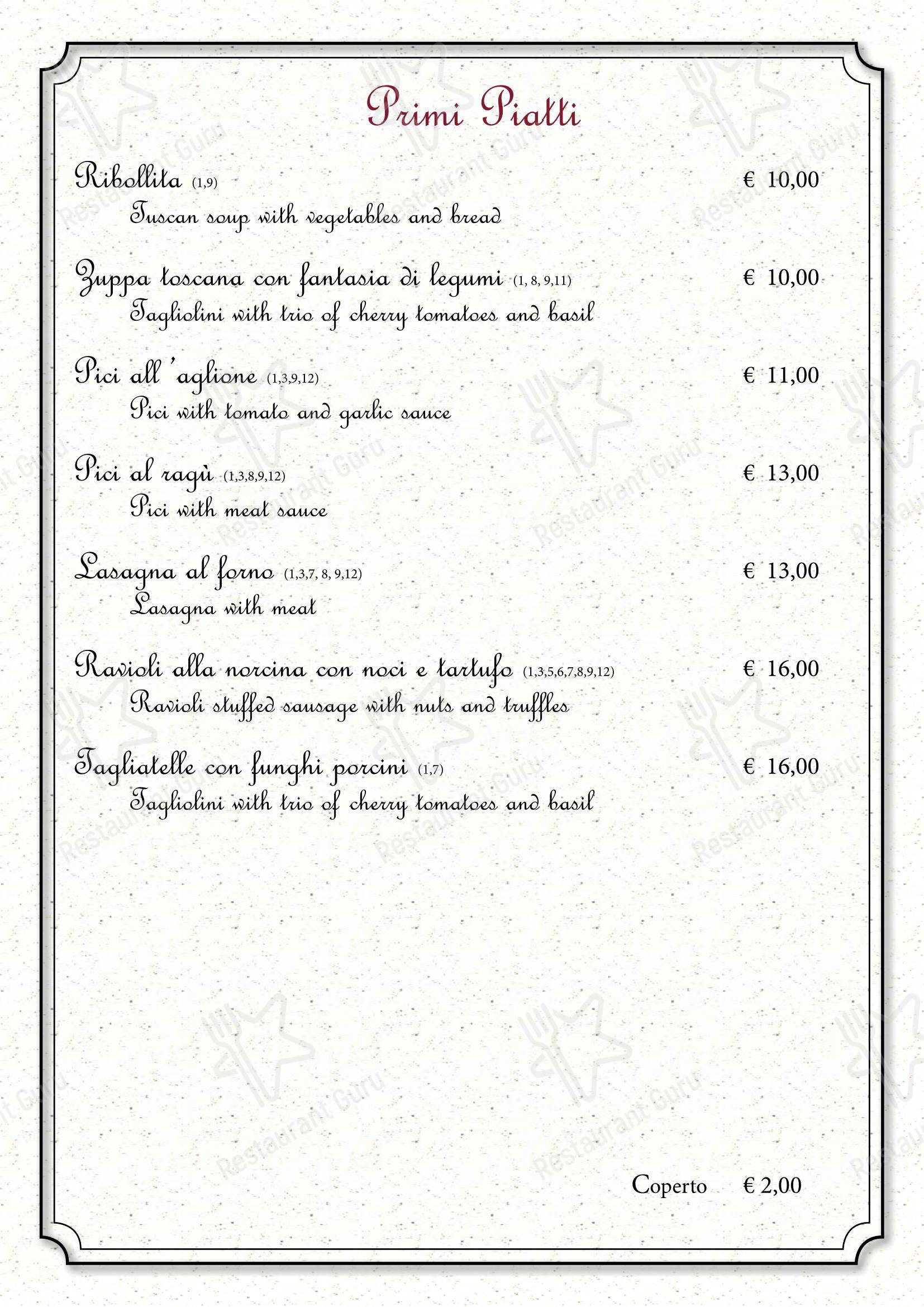 Menu di Trattoria di Cagnano - Основное меню