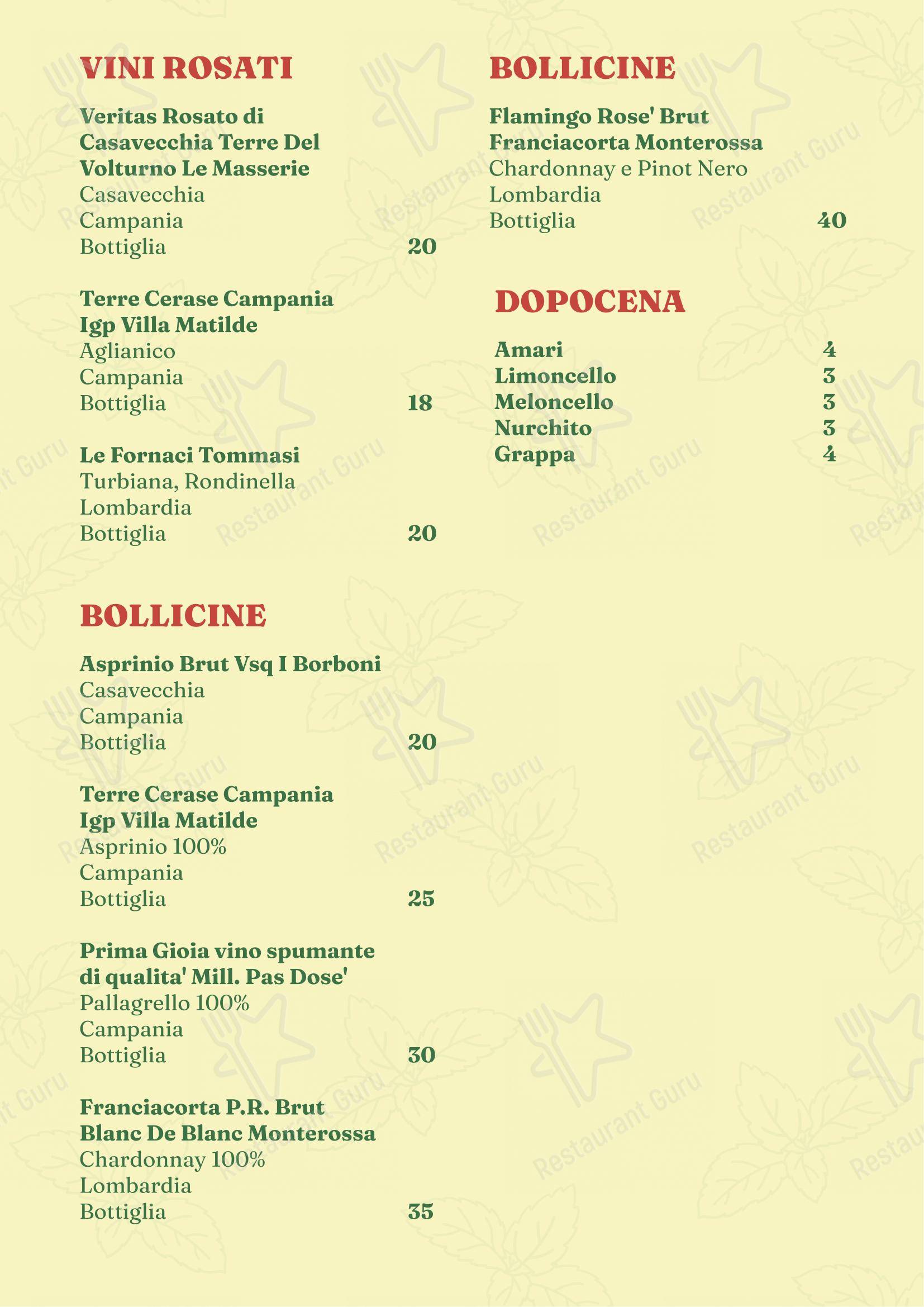 Menu di Verdevasinicola Cucina e Pizzeria d'Eccellenza - Menu bar