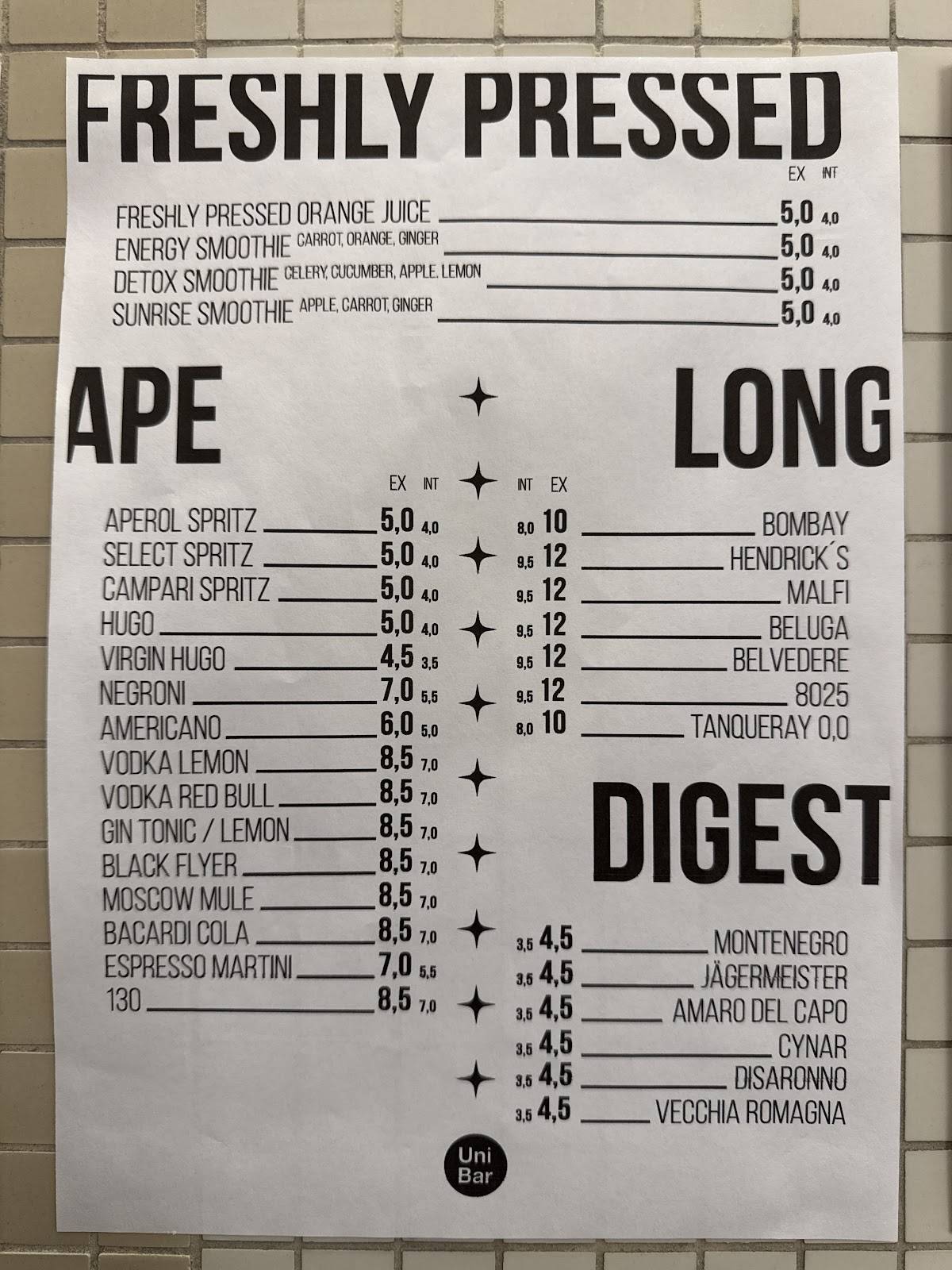 Menu di unibar 