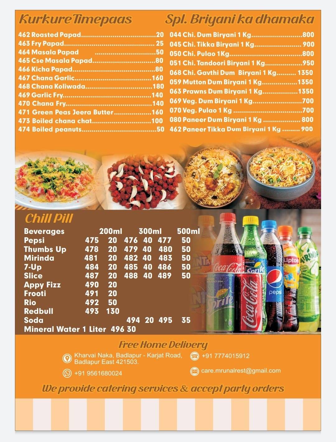 mrunal family restaurant menu