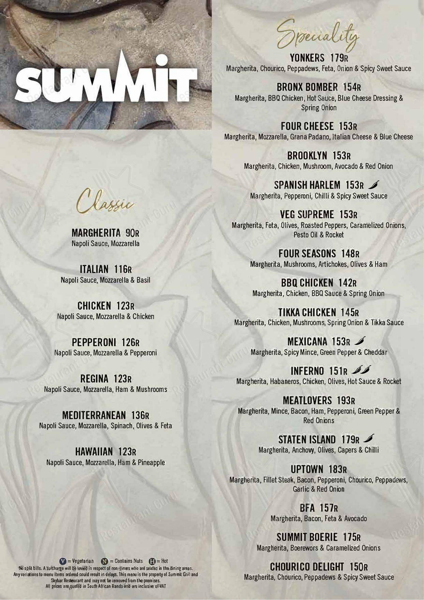 Menu At Summit Grill And Sky Bar Menlyn Pretoria